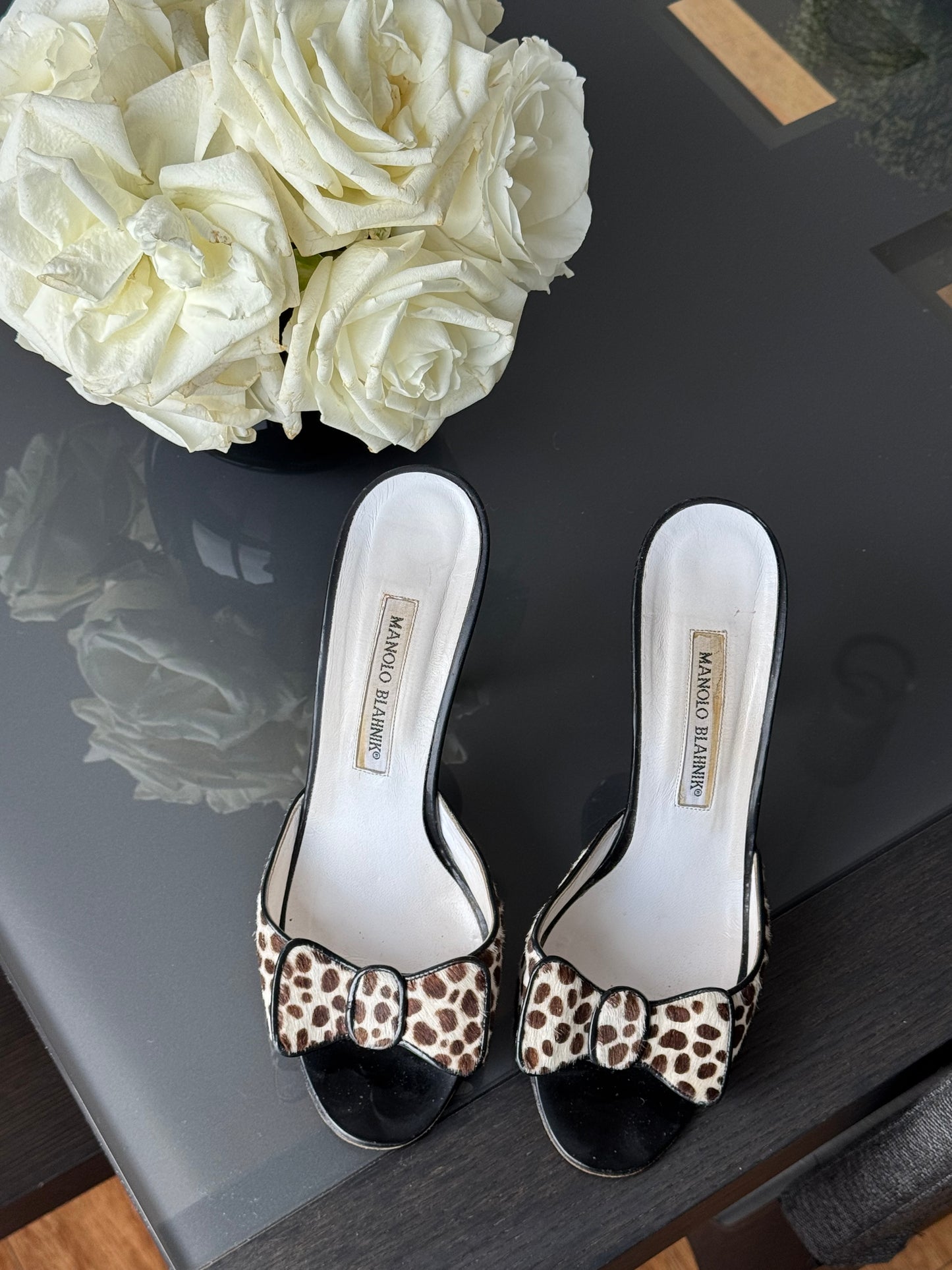 Vintage Manolo Blahnik Pony Hair Bow Sandal Pumps 38.5