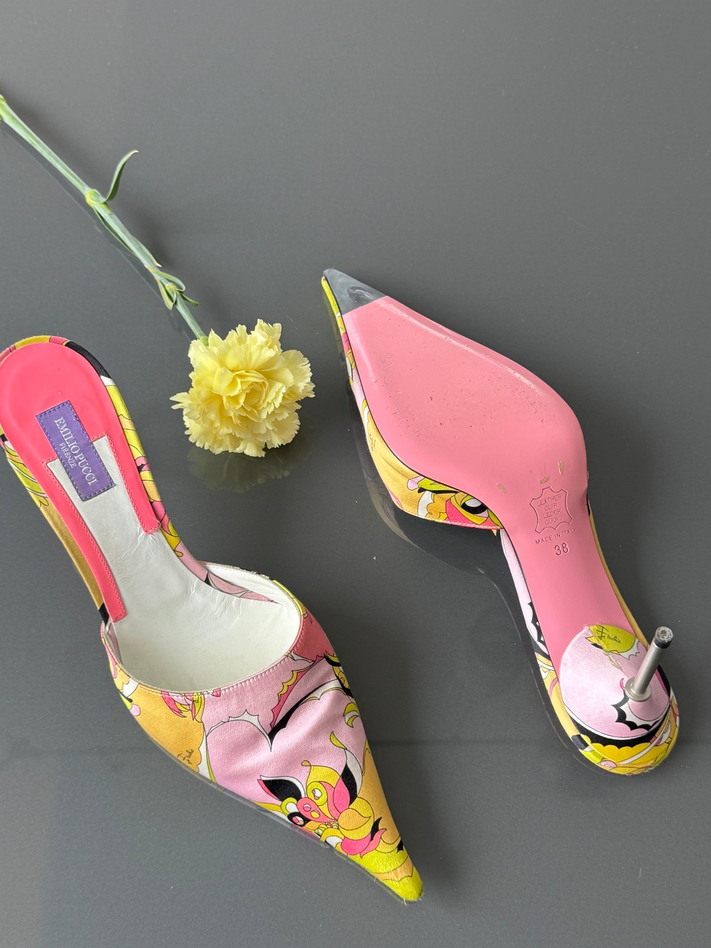 Vintage Emilio Pucci Silk Mules 38