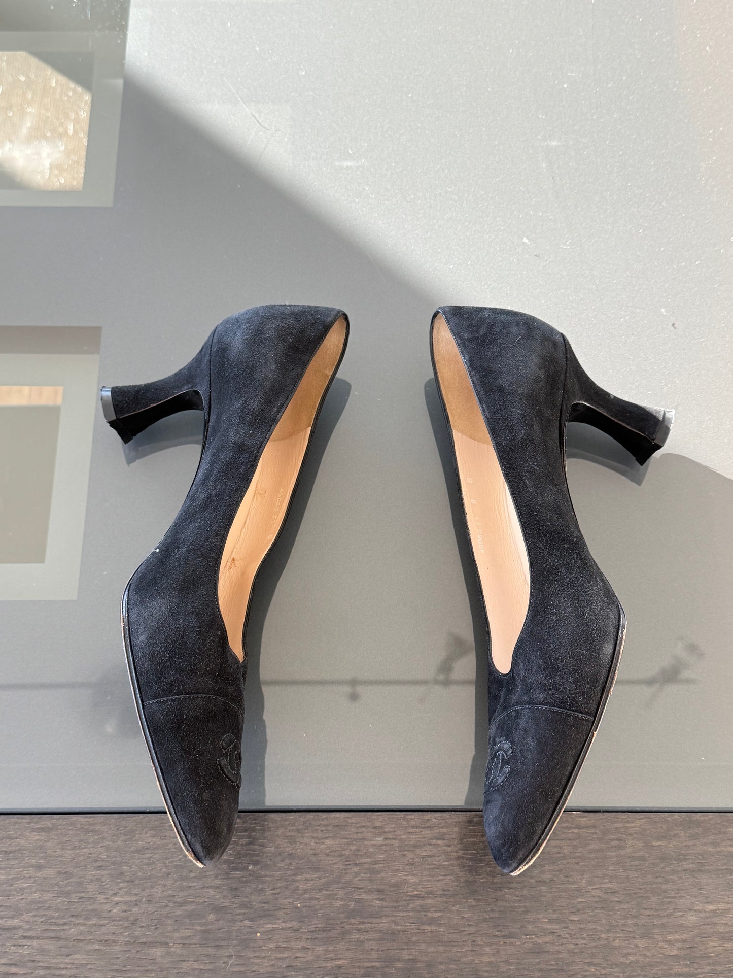 Chanel 1990s Black Suede Heels 39