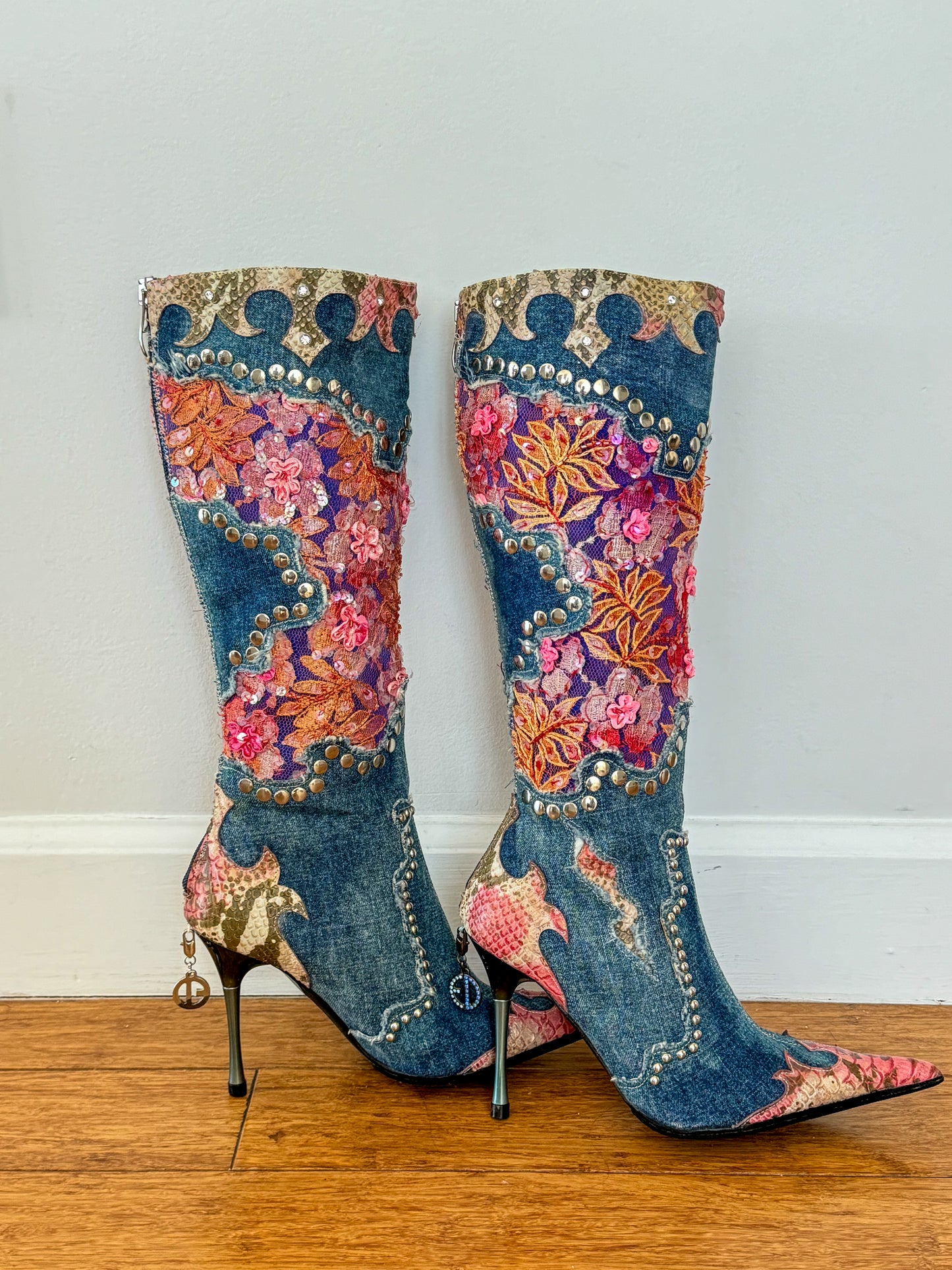 El Dante’s Denim Embellished Boots 36