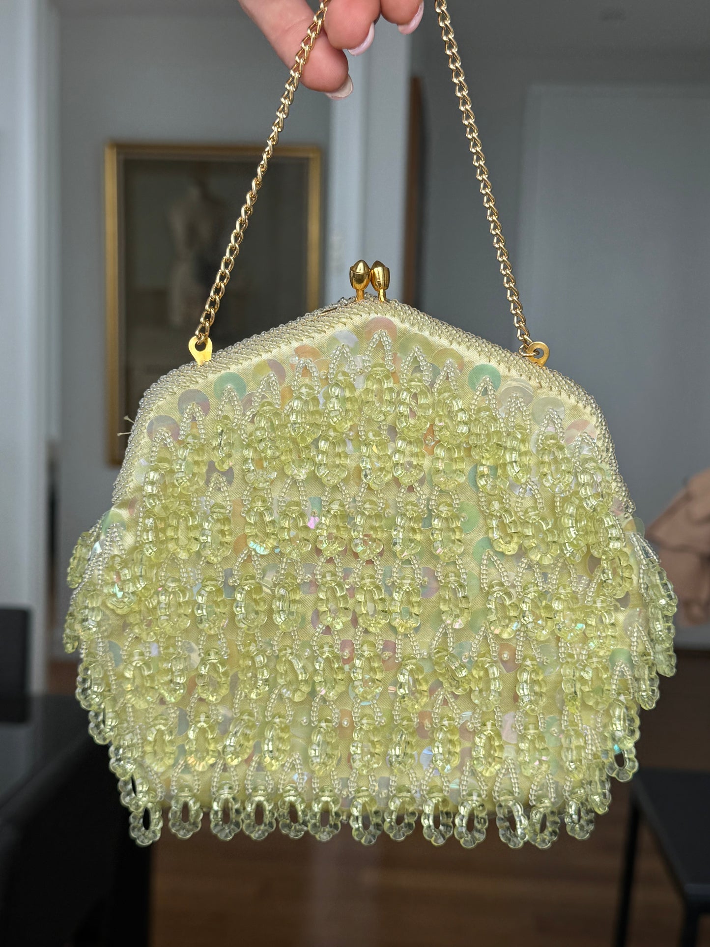 Vintage 1960s Pastel Yellow Beaded Bag