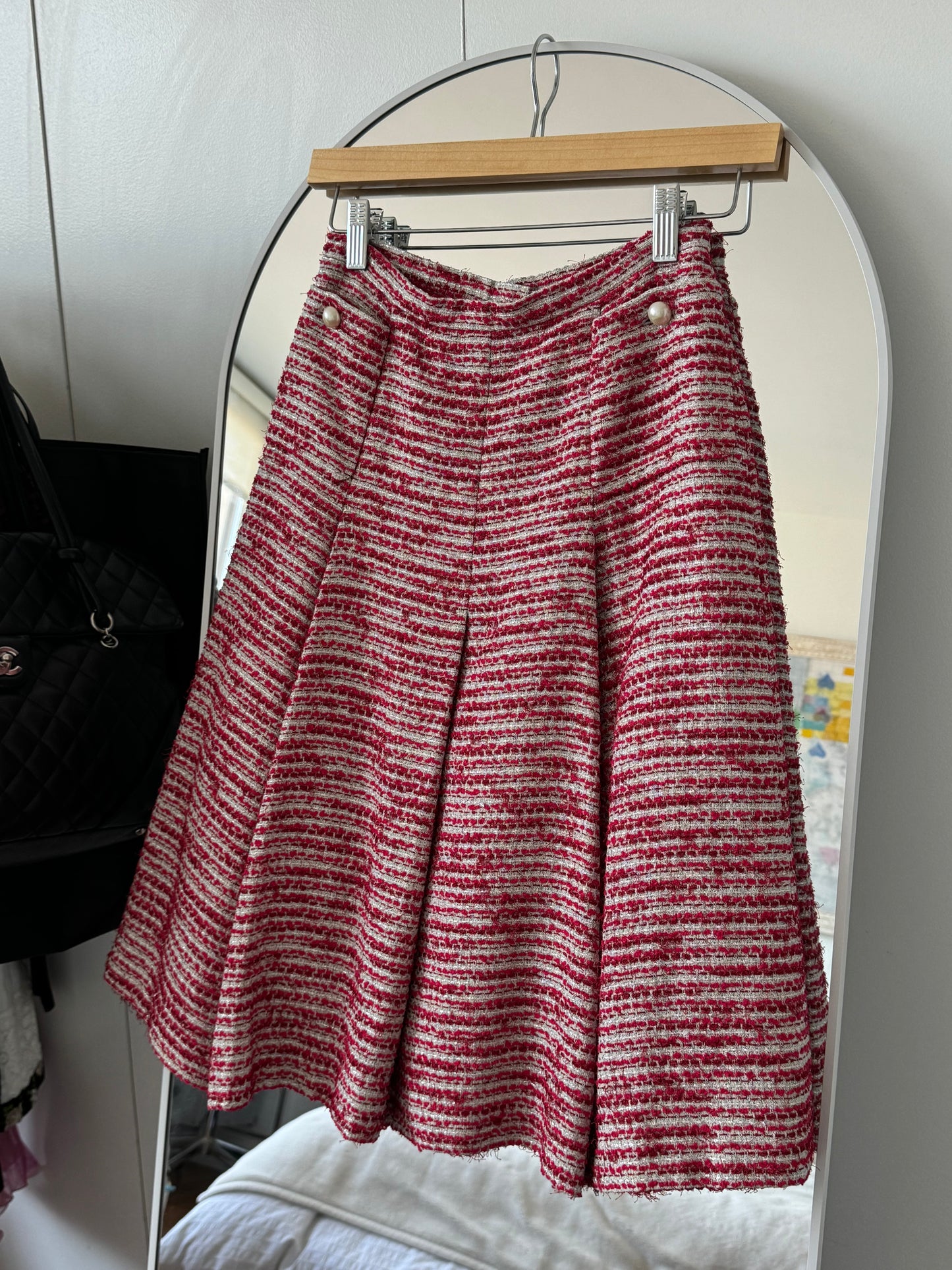 Chanel Tweed 2001 Midi Skirt w/ Pearls