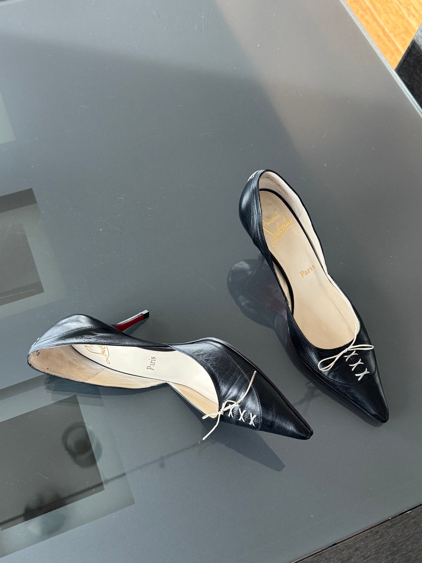 Vintage Christian Louboutin Black Lace-Up Pumps 37.5