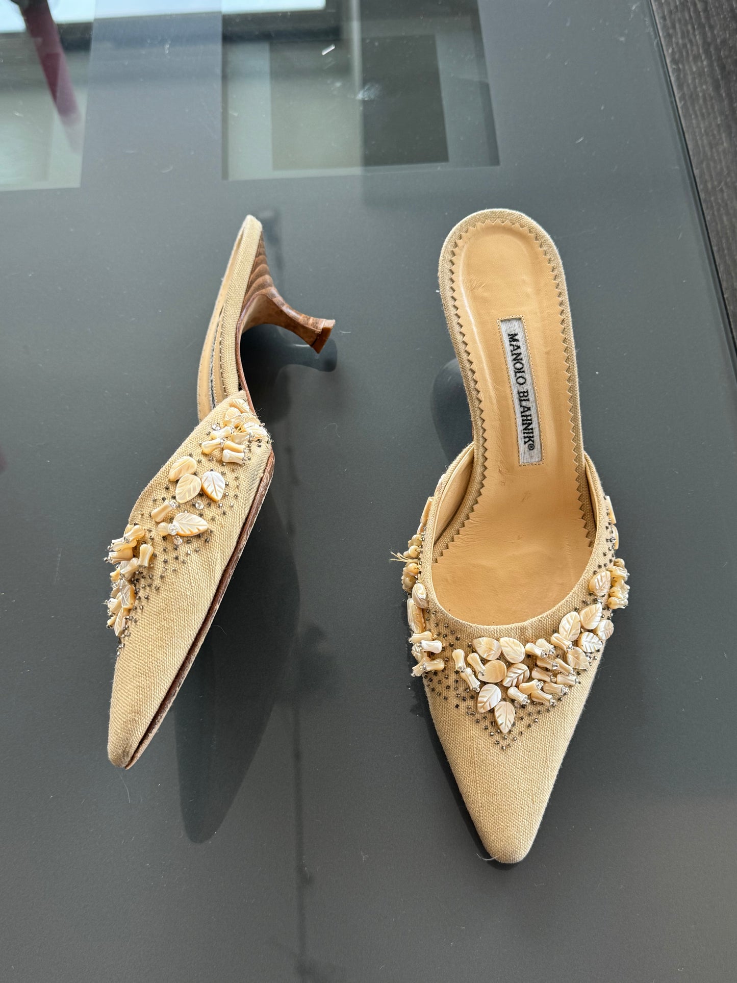 Vintage Manolo Blahnik Embellished Mules 39.5 (runs like true 39)