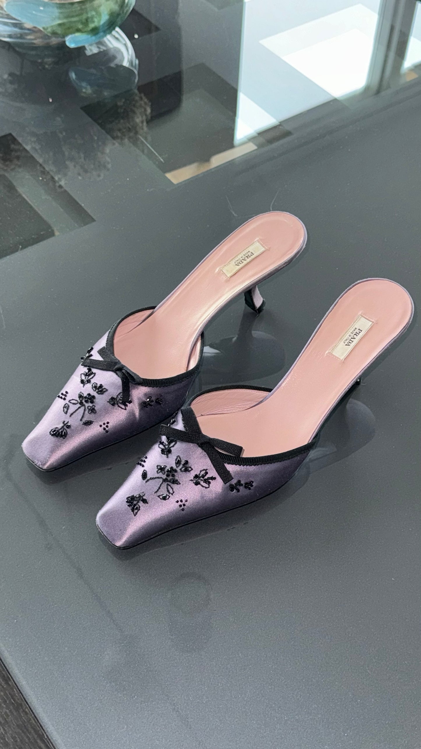 Prada Vintage Beaded Silk Mules 37