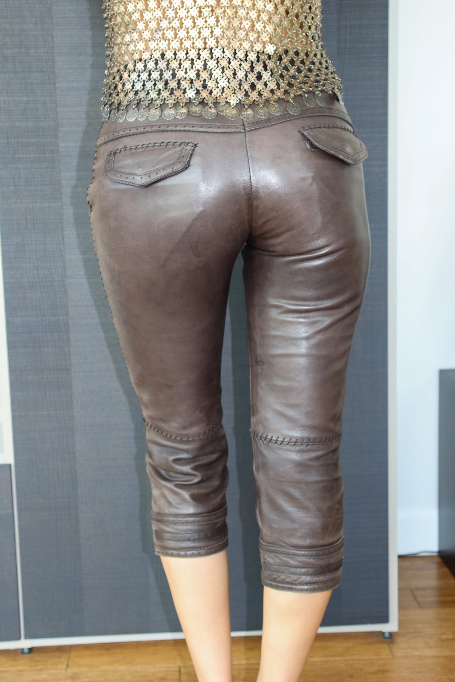 Vintage Moschino Jeans Brown Leather Capris