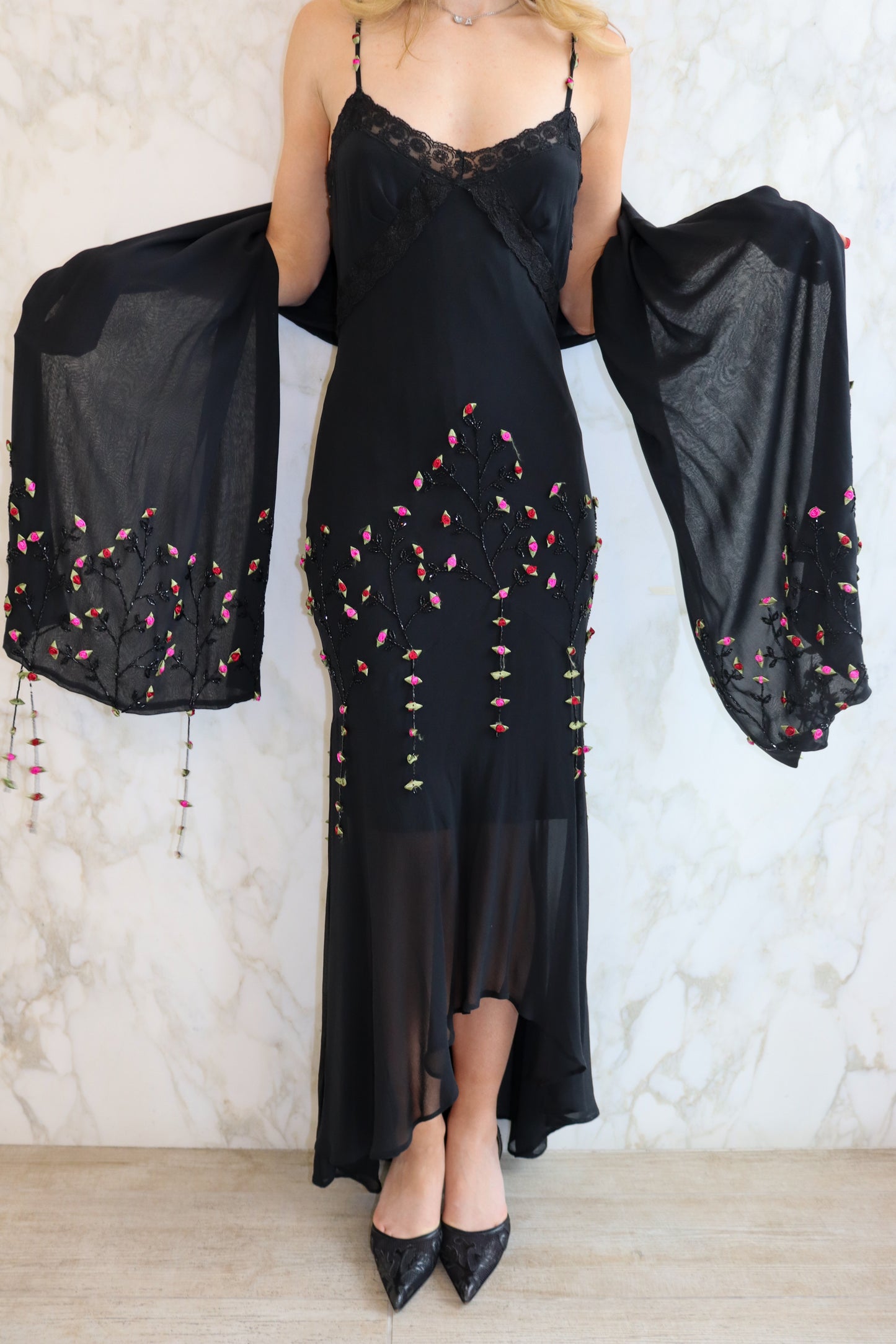 Sue Wong Silk Beaded Gown w/ matching shawl