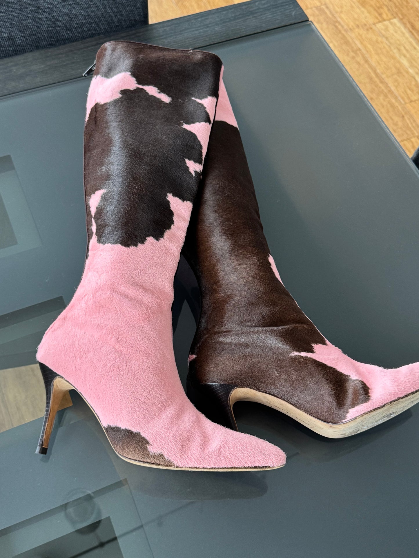 Manolo Blahnik Pink Cowhide Boots 40 (runs like 38.5)