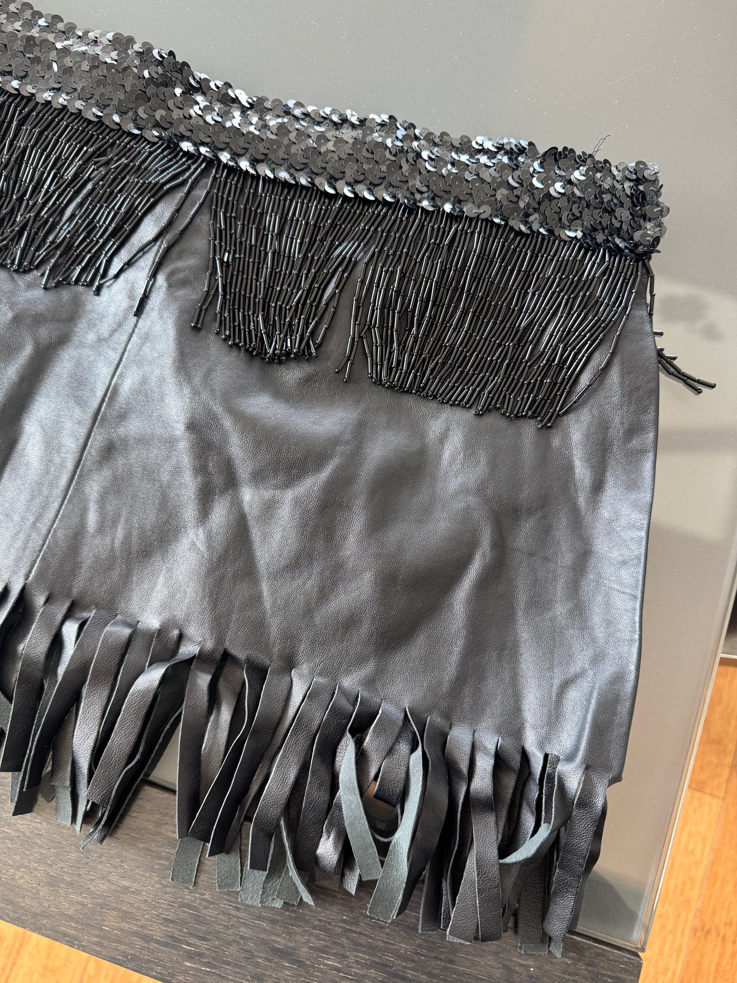 D&G Early 2000s Leather Fringe Skirt
