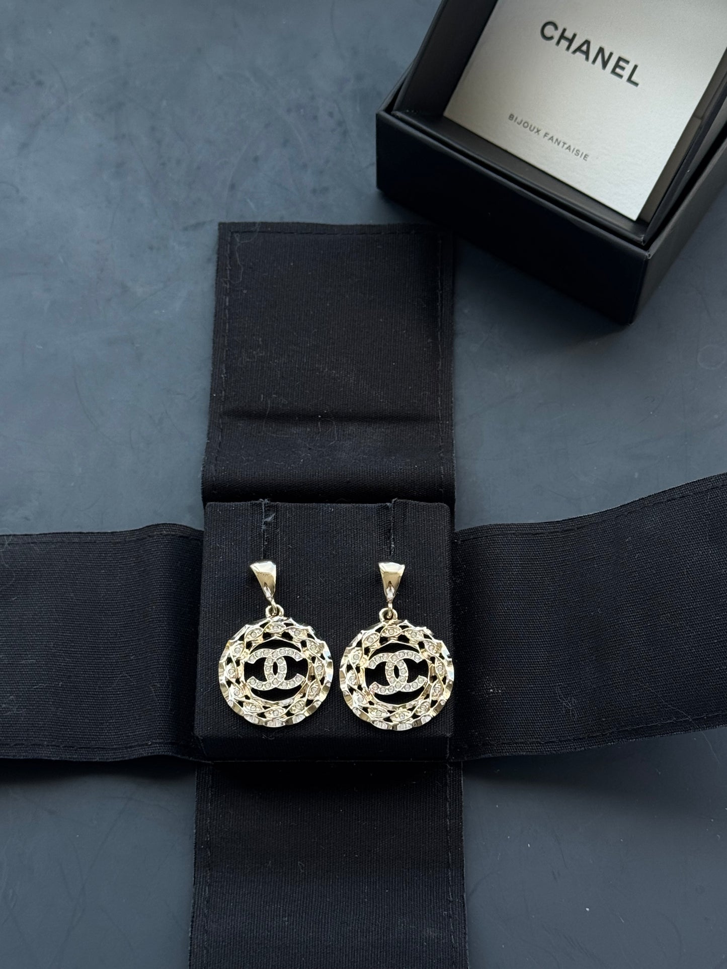 Vintage Chanel Earrings Gold Plated CC with Crystals