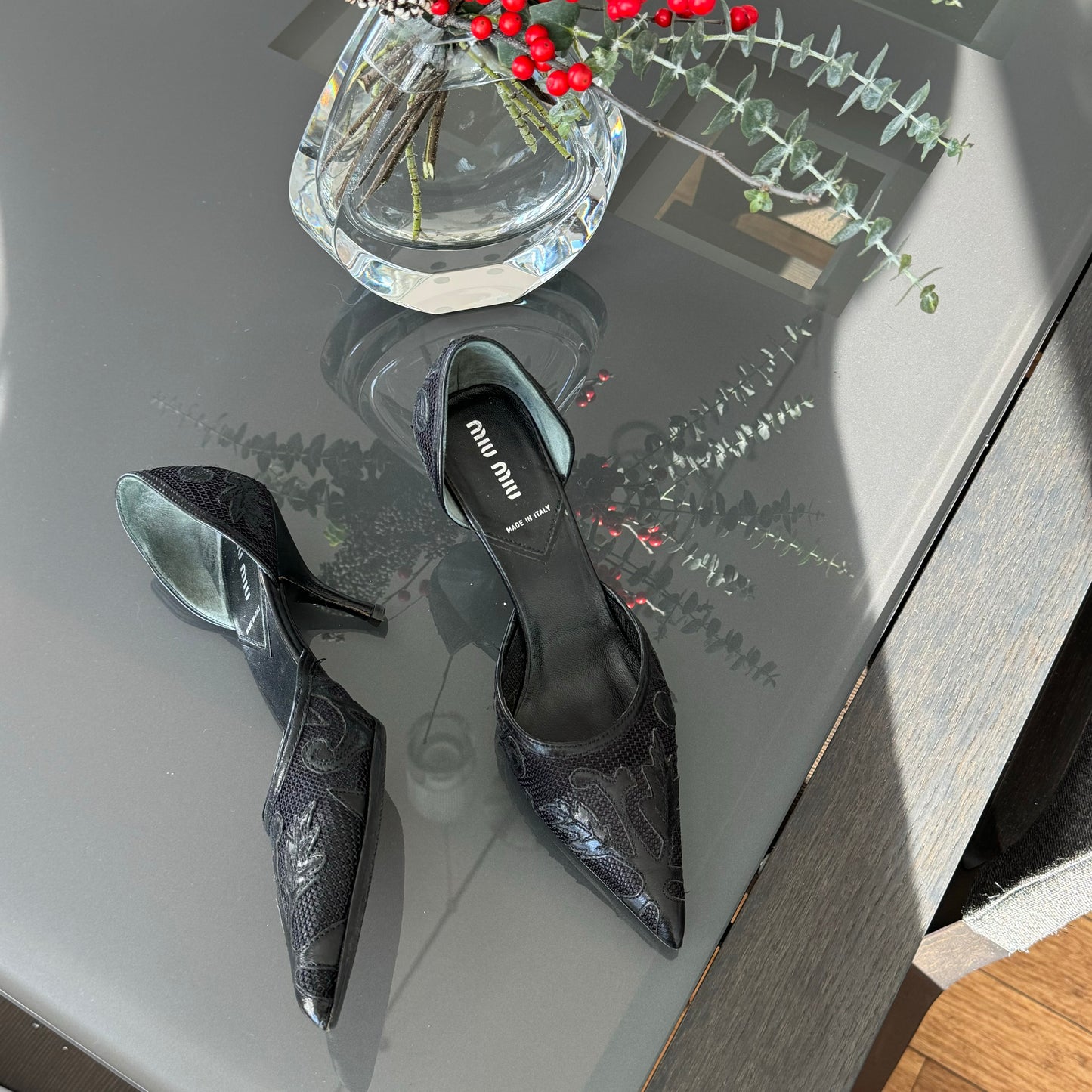 Miu Miu Black Lace Kitten Heels 35.5 (runs full size large)