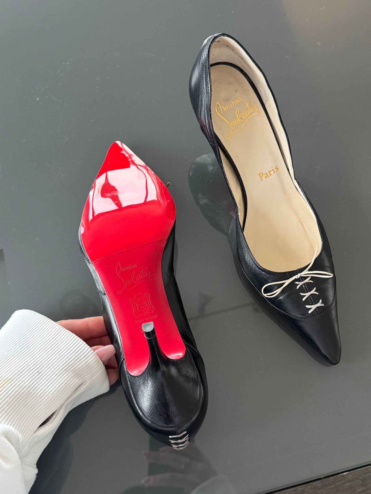 Vintage Christian Louboutin Black Lace-Up Pumps 37.5