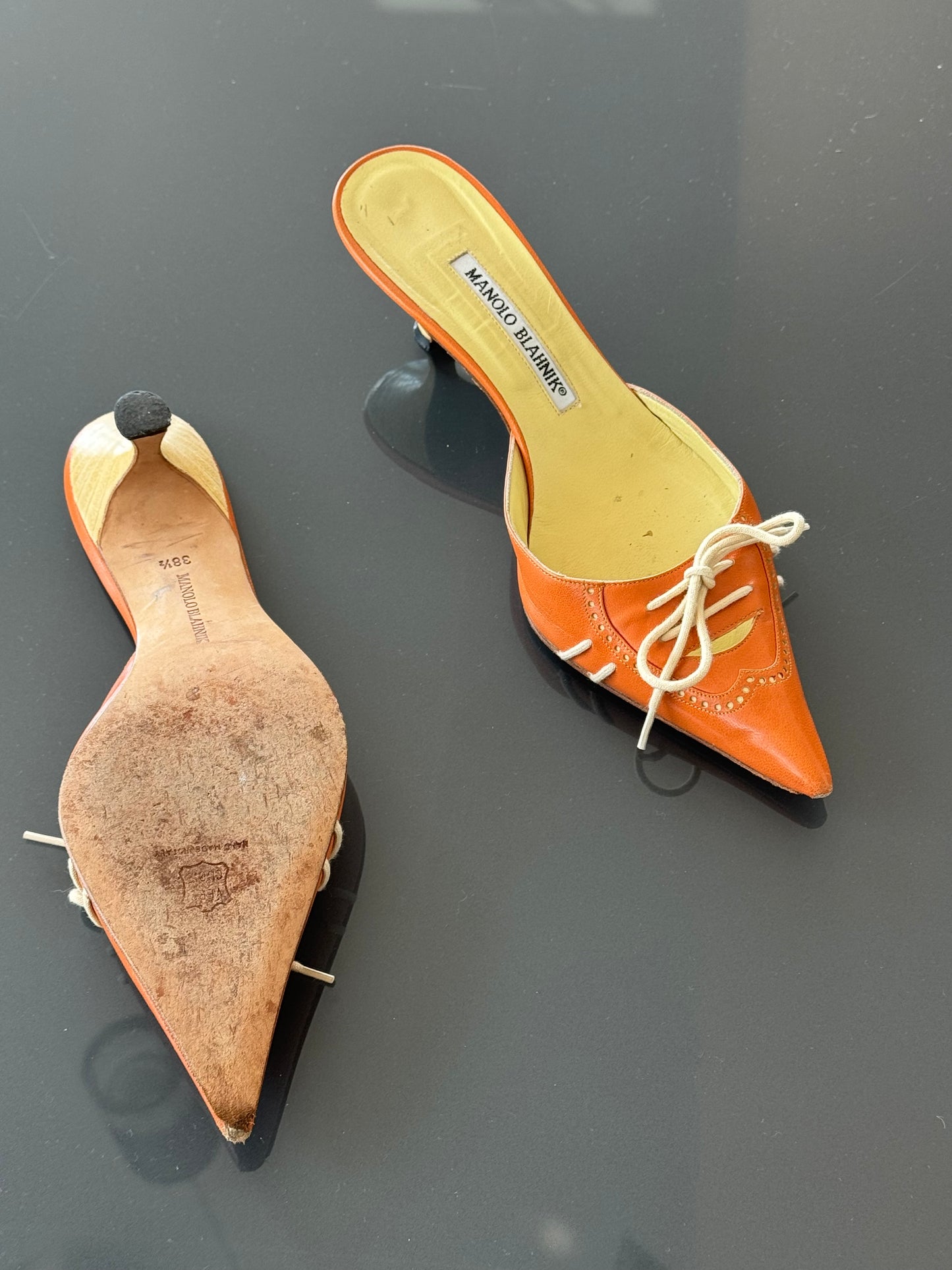 Vintage Lace Up Manolo Blahnik Mules 38.5 (Fits 37.5)