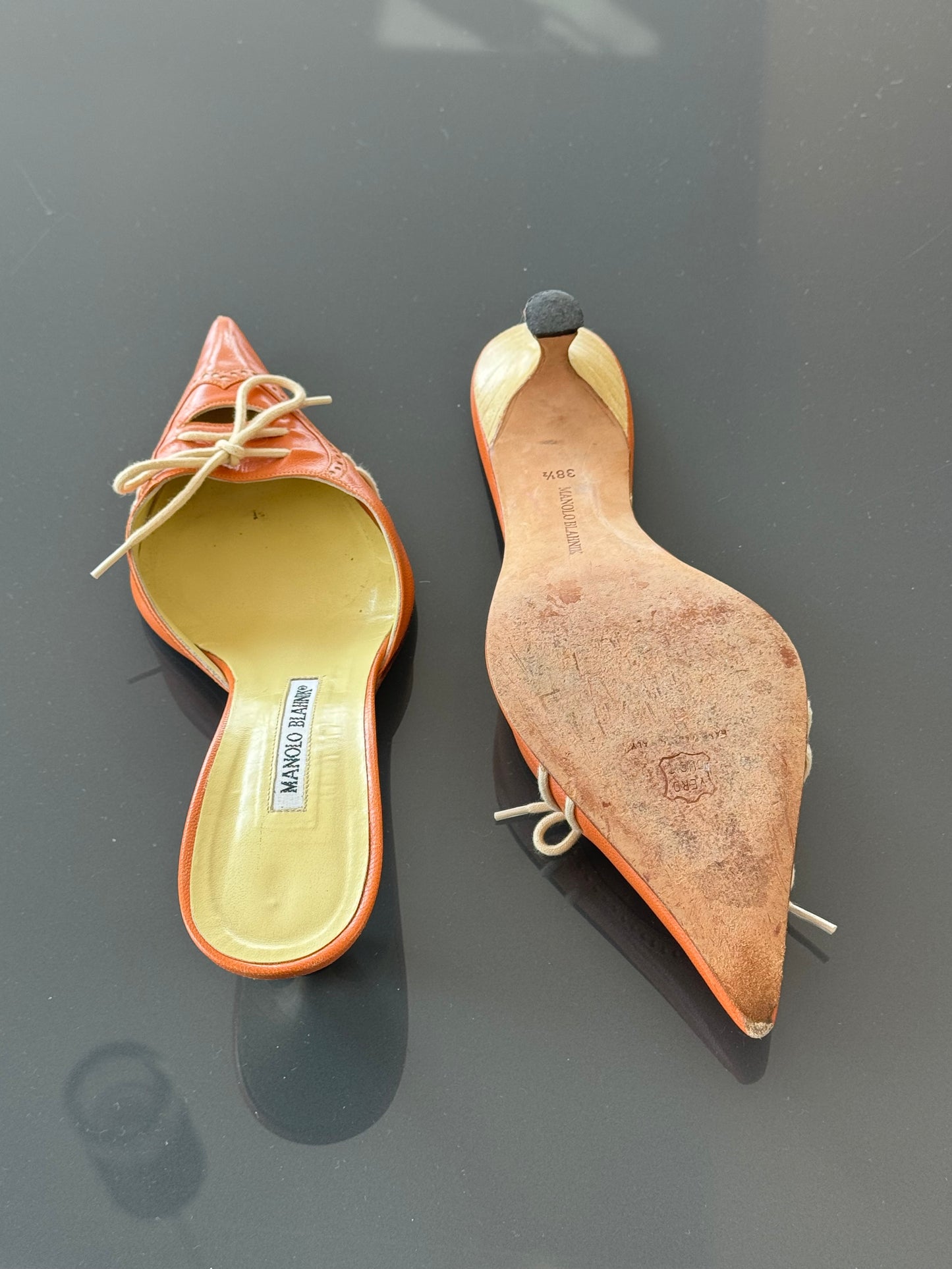 Vintage Lace Up Manolo Blahnik Mules 38.5 (Fits 37.5)