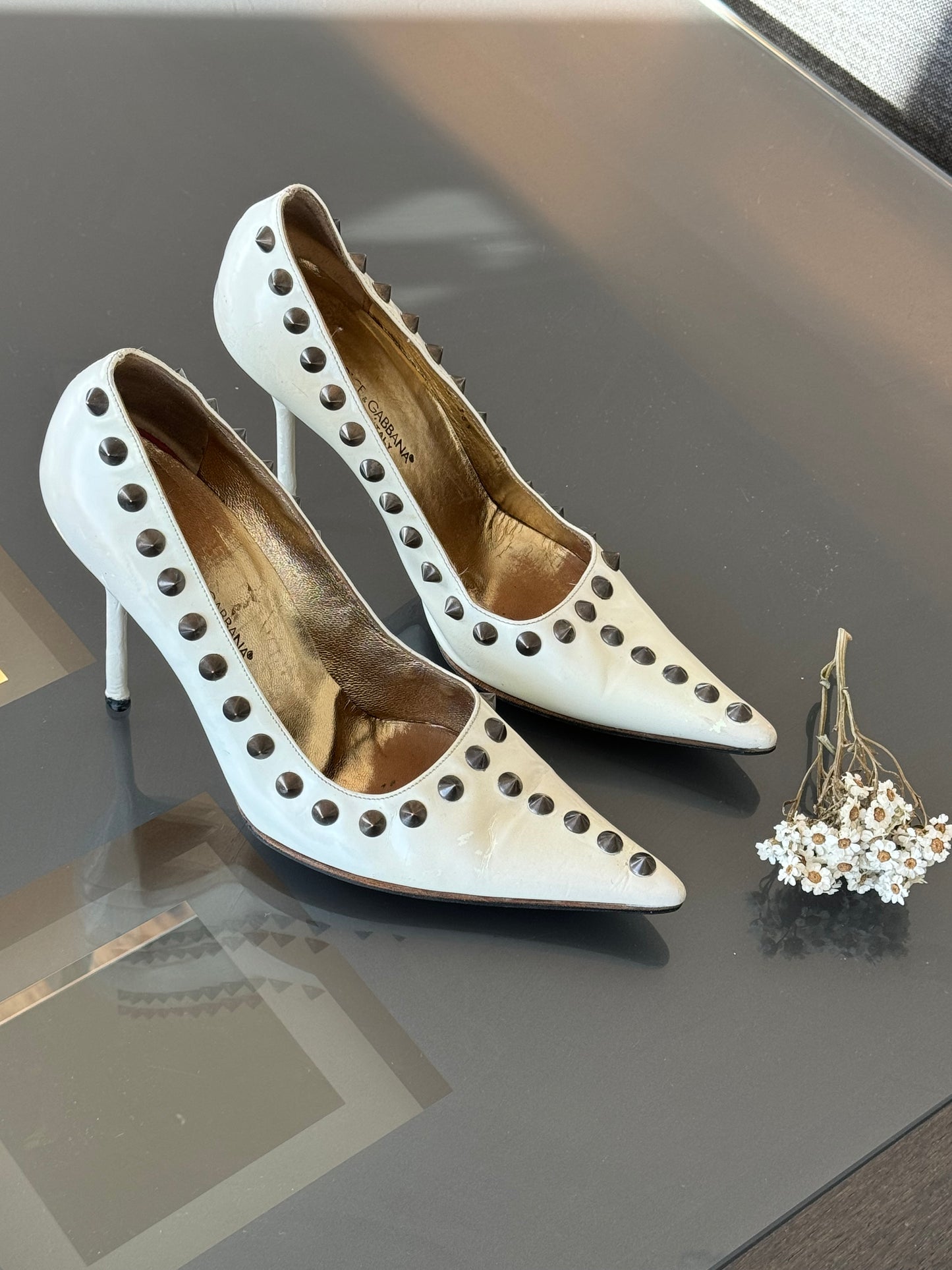 Dolce & Gabbana s/s 2003 Runway Studded Heels 38.5