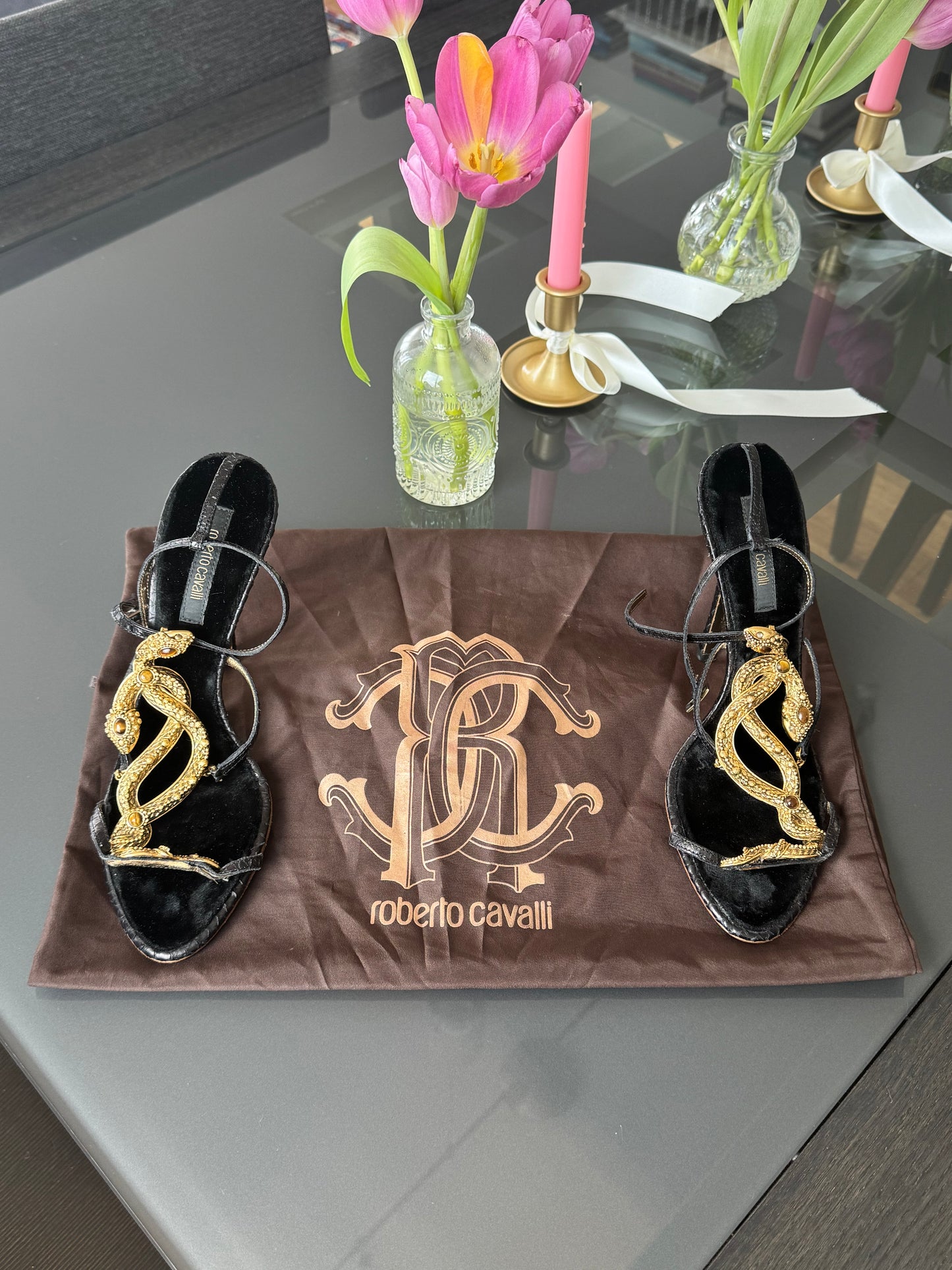 Vintage Roberto Cavalli Python Snake Heels 38