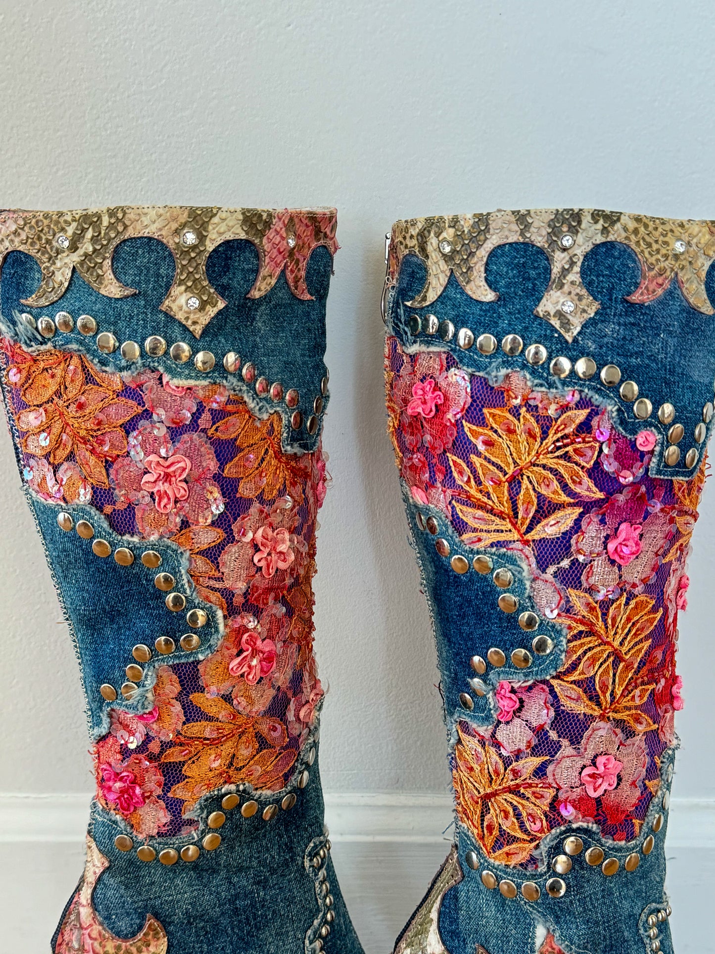 El Dante’s Denim Embellished Boots 36