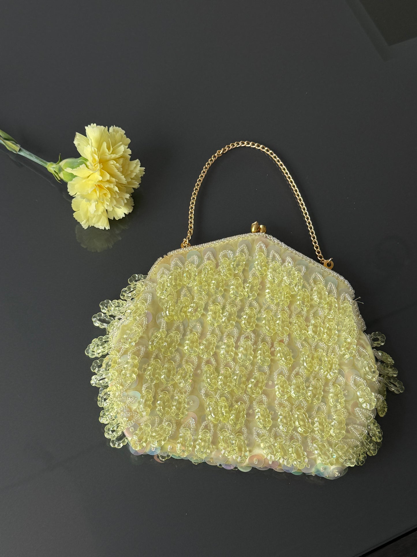 Vintage 1960s Pastel Yellow Beaded Bag