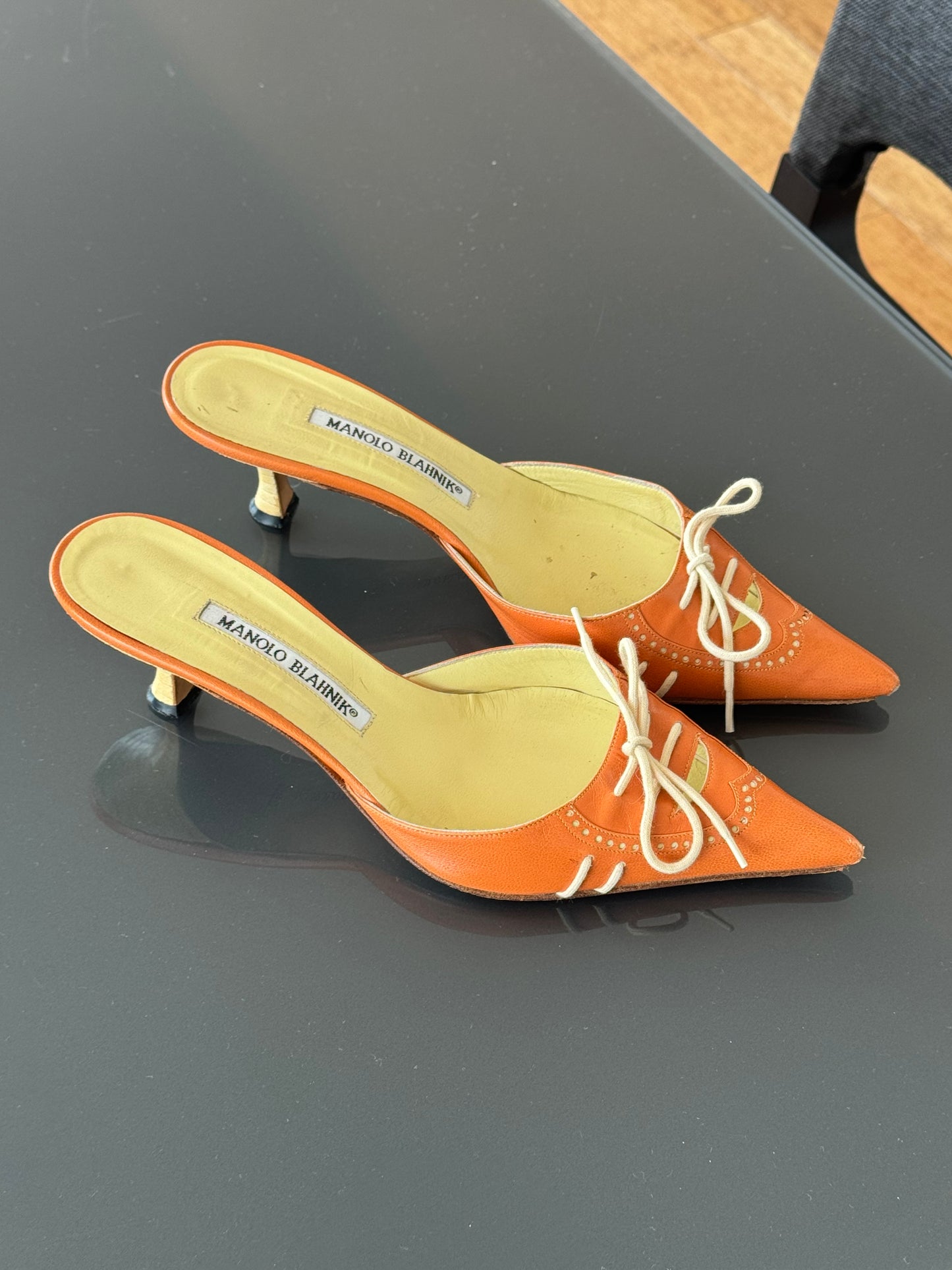 Vintage Lace Up Manolo Blahnik Mules 38.5 (Fits 37.5)