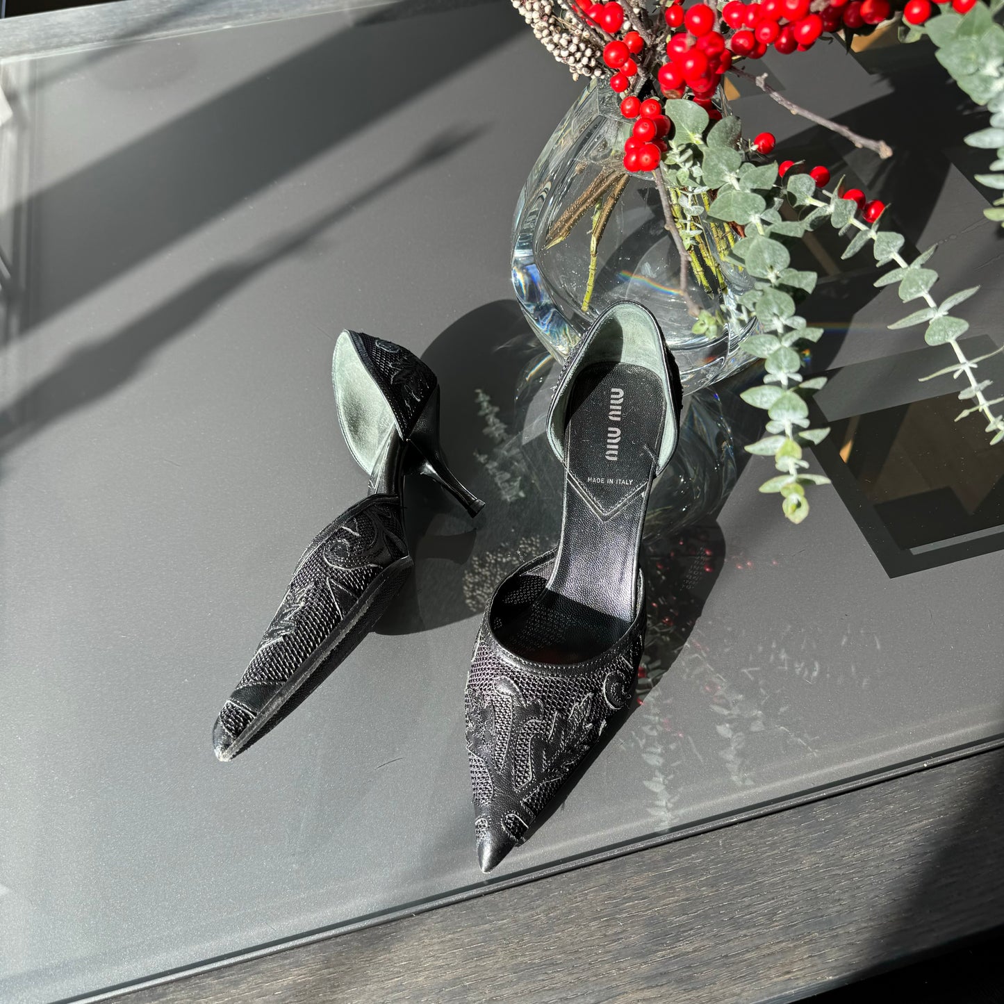 Miu Miu Black Lace Kitten Heels 35.5 (runs full size large)
