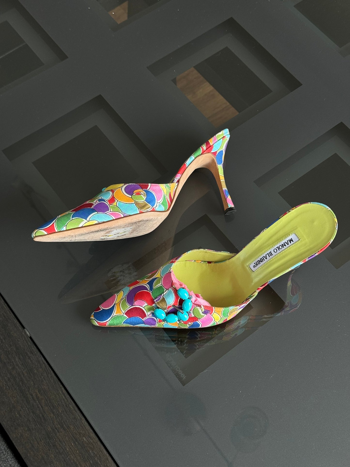 Manolo Blahnik Rainbow Mules 41