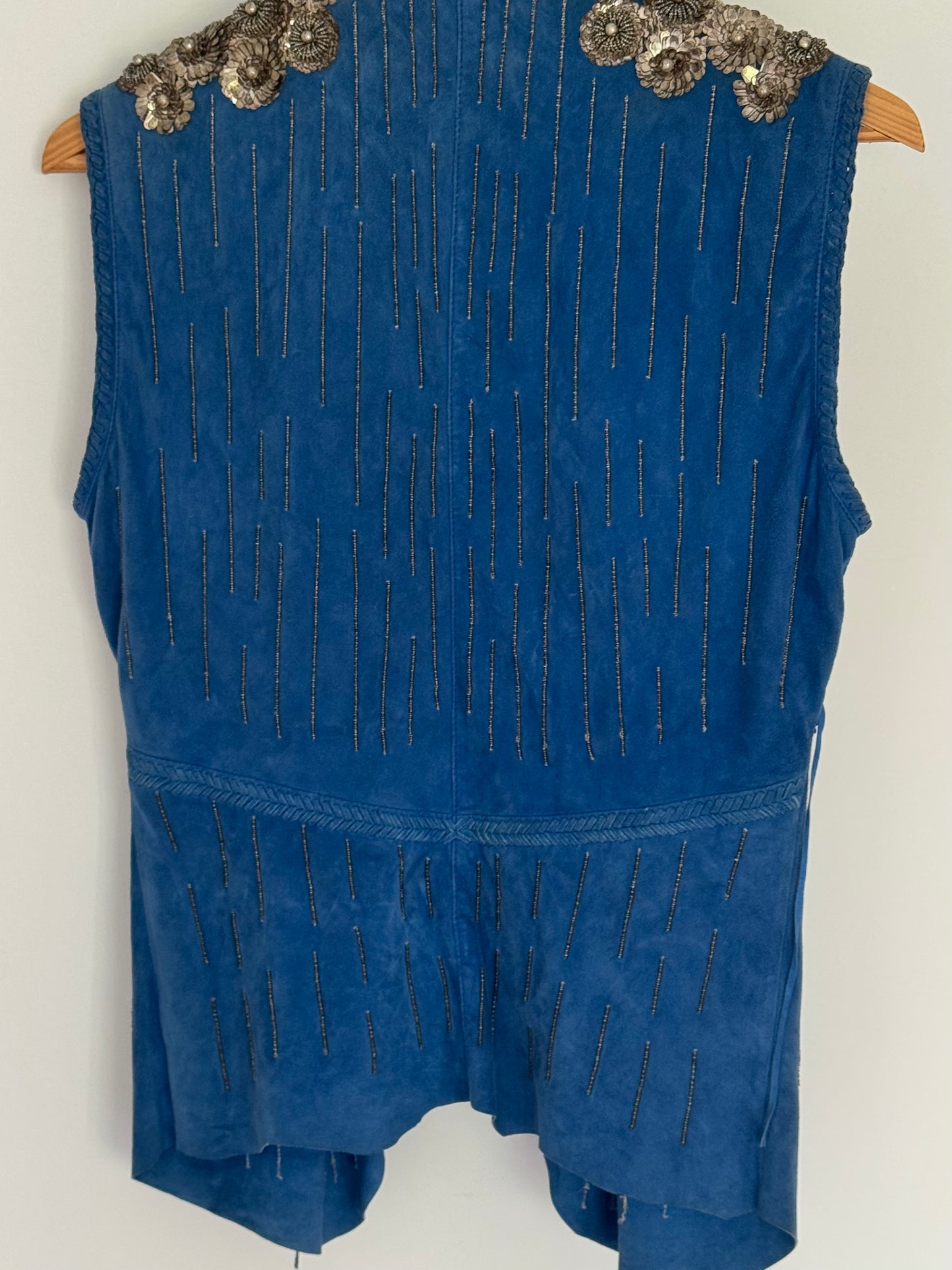 Roberto Cavalli Blue Suede Beaded Fringe Vest
