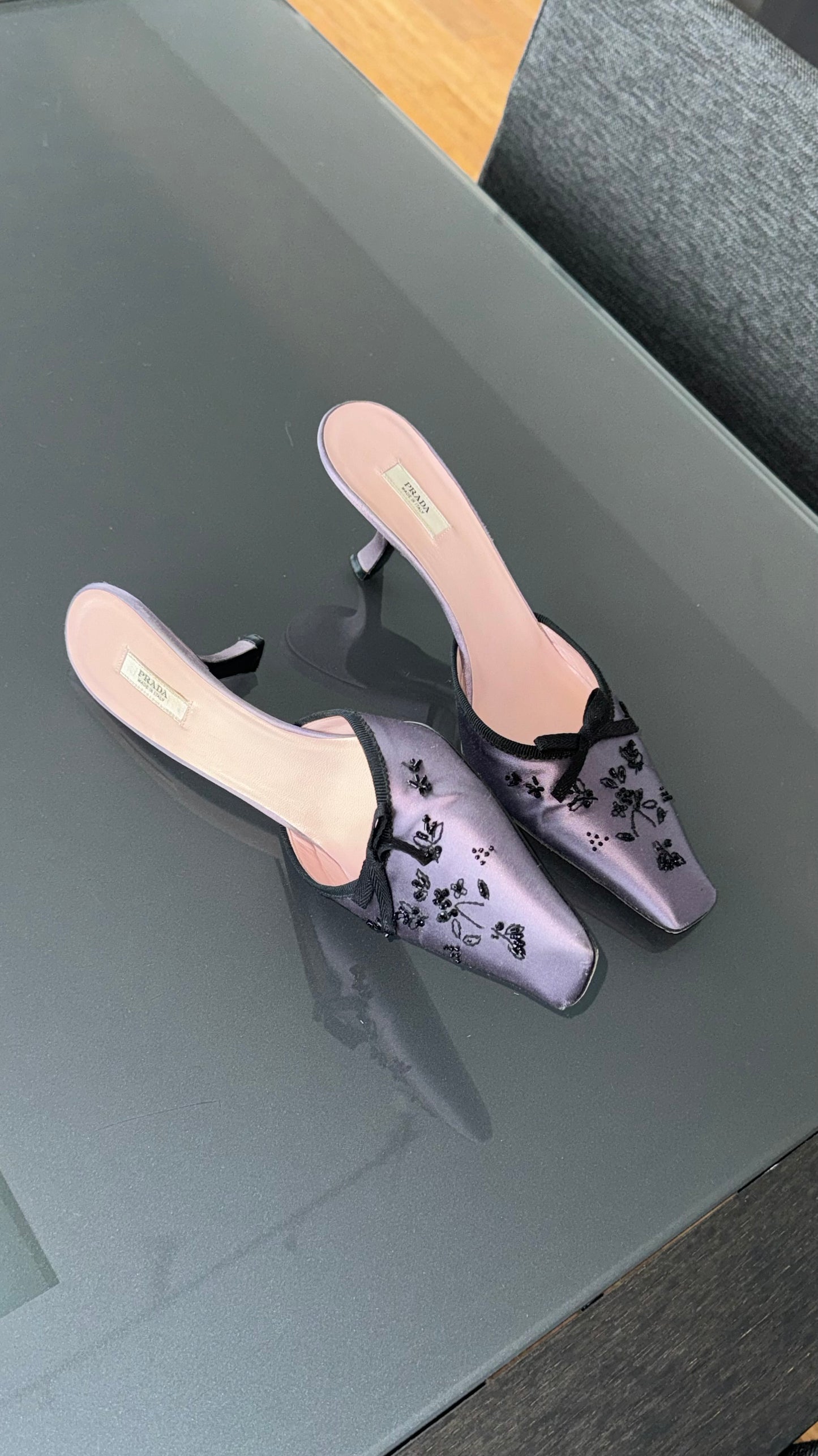Prada Vintage Beaded Silk Mules 37