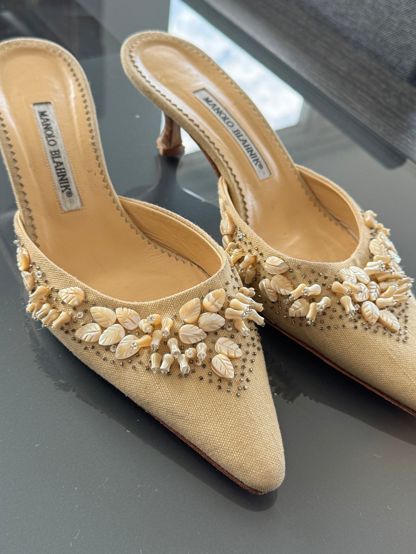Vintage Manolo Blahnik Embellished Mules 39.5 (runs like true 39)