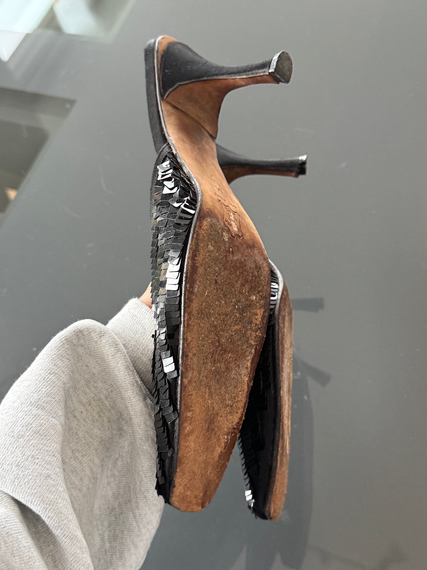 Vintage Fendi Sequin Mule Heels 37