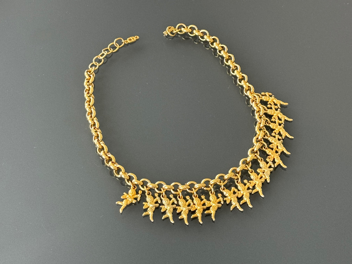 Christian Dior 1980’s 18k Gold-Plated Cherub Charm Necklace