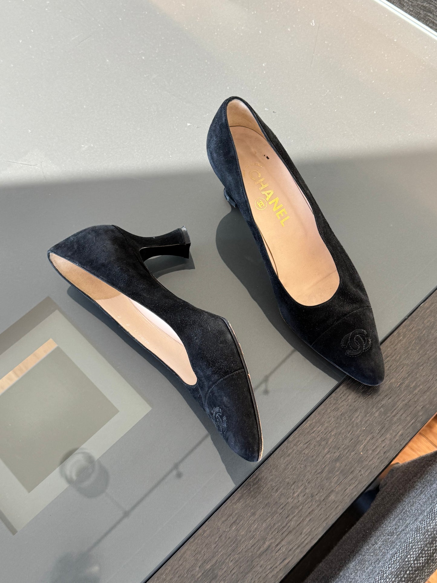 Chanel 1990s Black Suede Heels 39