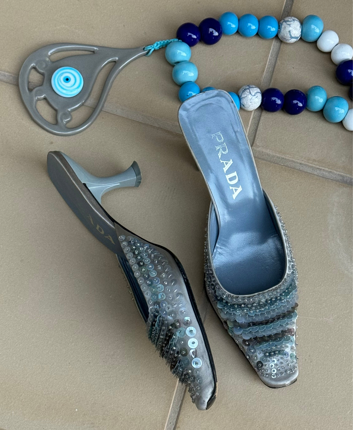 Blue Prada Sequin Mules 37.5