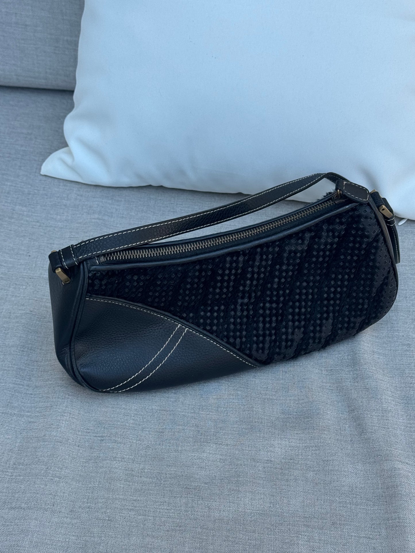 Christian Dior 2001 “License Plate” Pony Hair Shoulder Bag