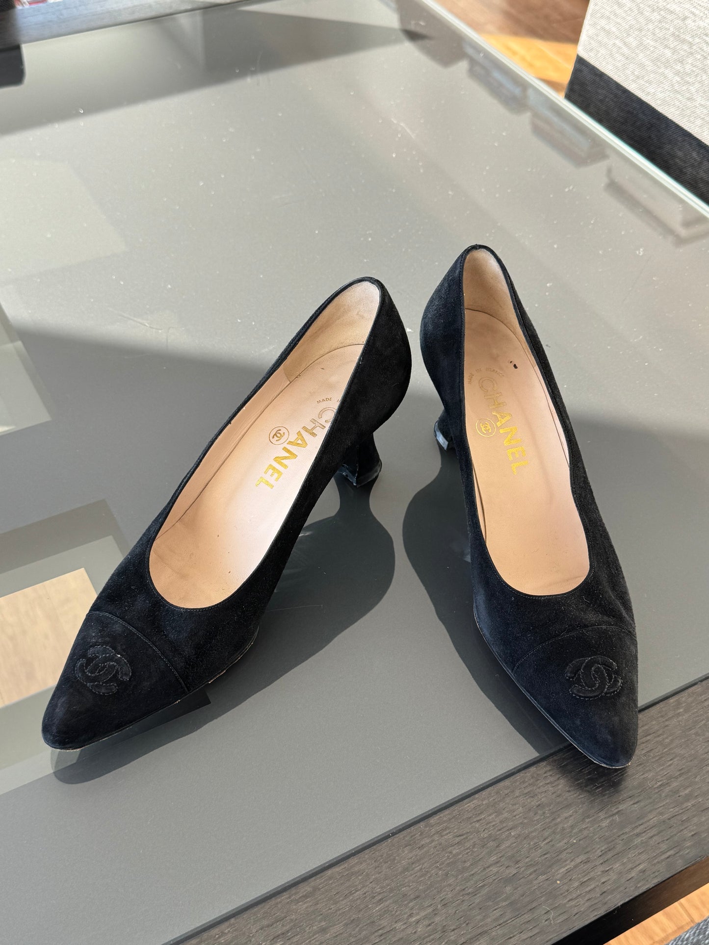 Chanel 1990s Black Suede Heels 39