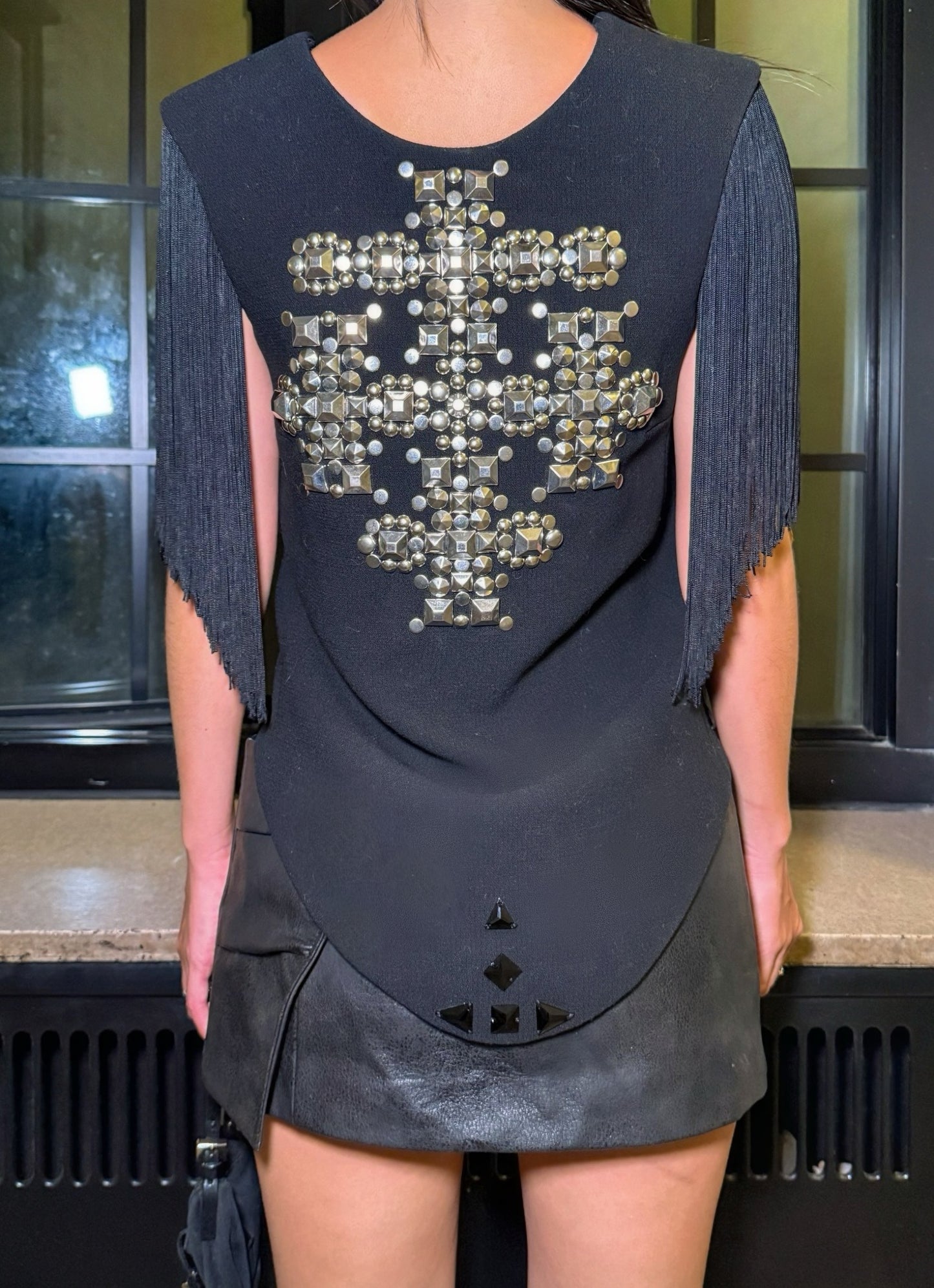 Saint Laurent by Hedi Slimane 2014 Studded Cross Fringe Top