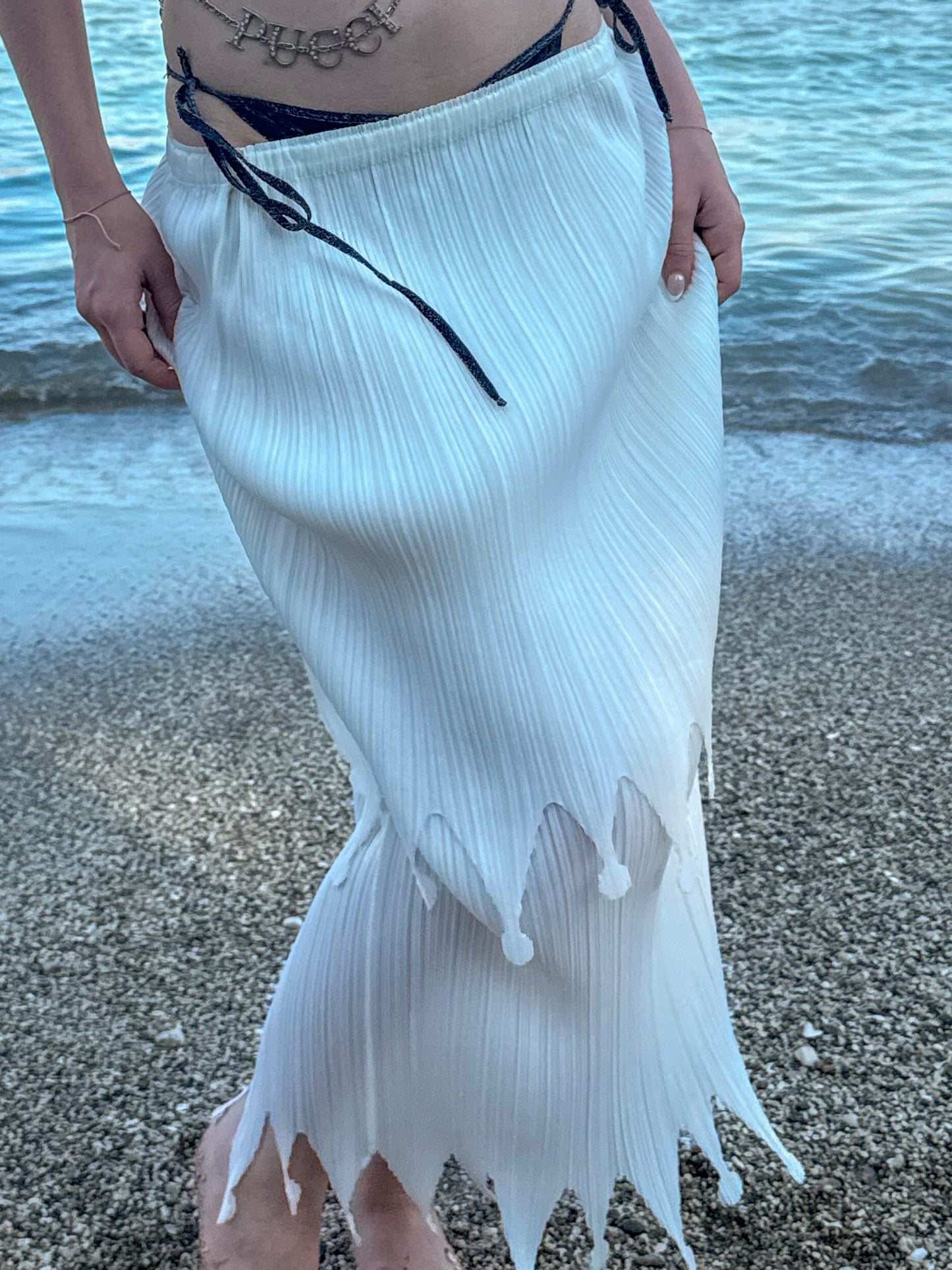 Issey Miyake Pleats Please White Tiered Skirt