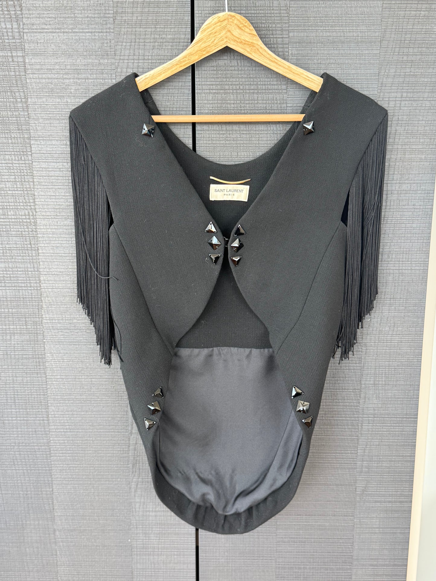 Saint Laurent by Hedi Slimane 2014 Studded Cross Fringe Top
