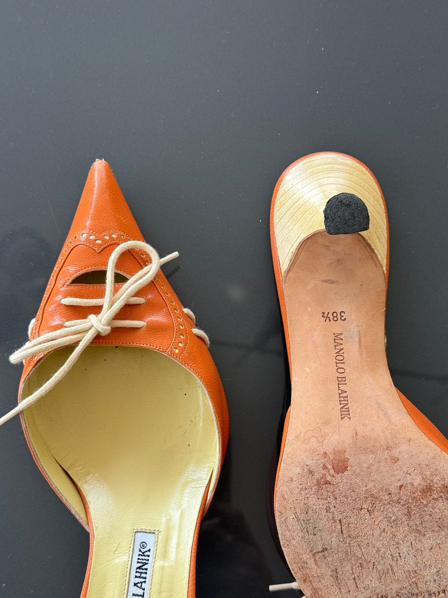 Vintage Lace Up Manolo Blahnik Mules 38.5 (Fits 37.5)