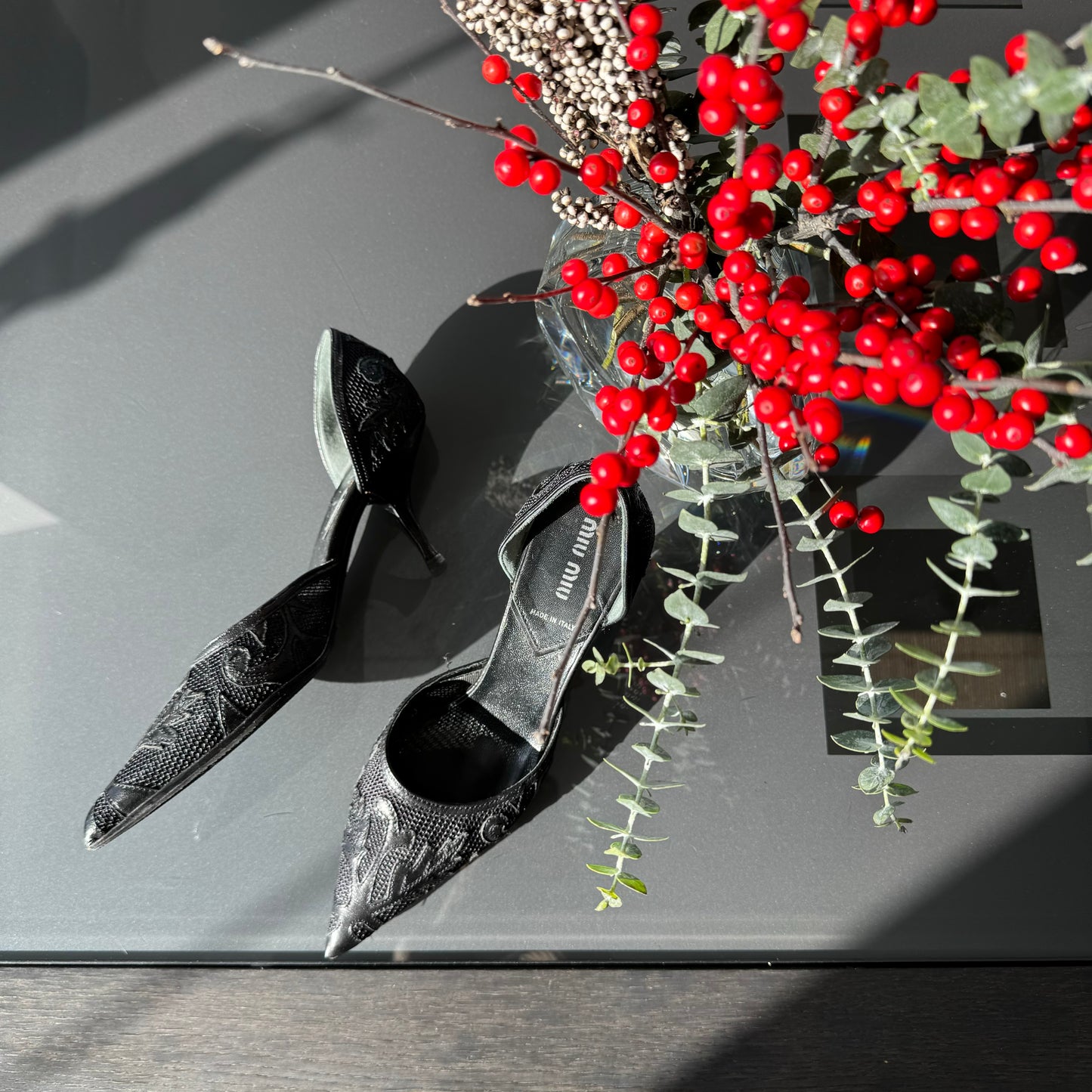 Miu Miu Black Lace Kitten Heels 35.5 (runs full size large)