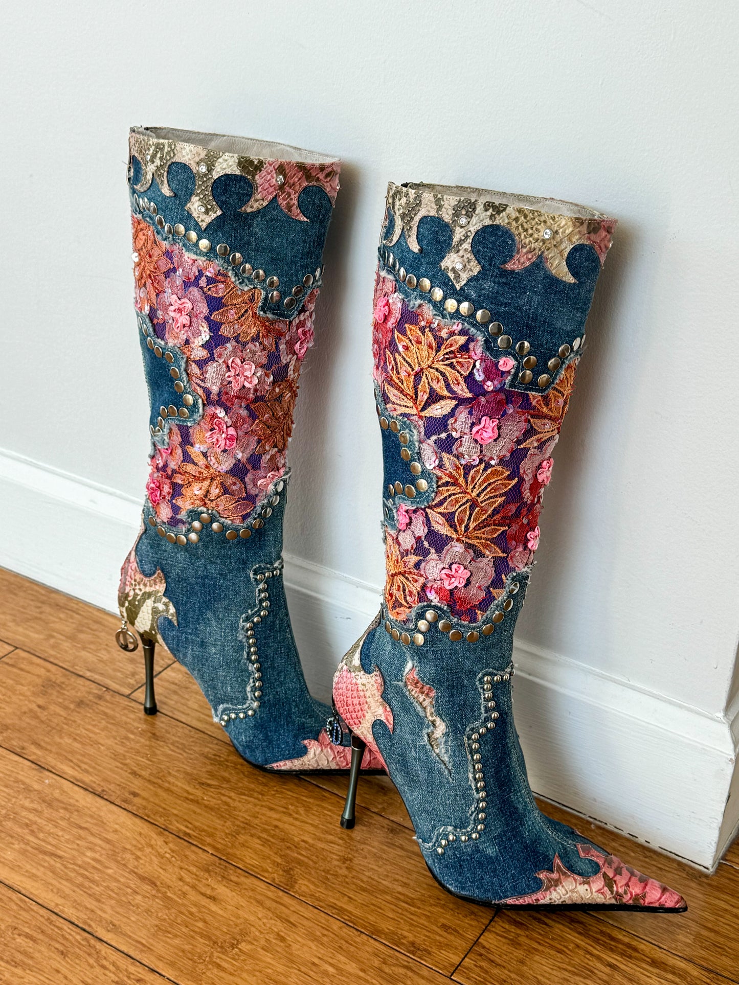 El Dante’s Denim Embellished Boots 36