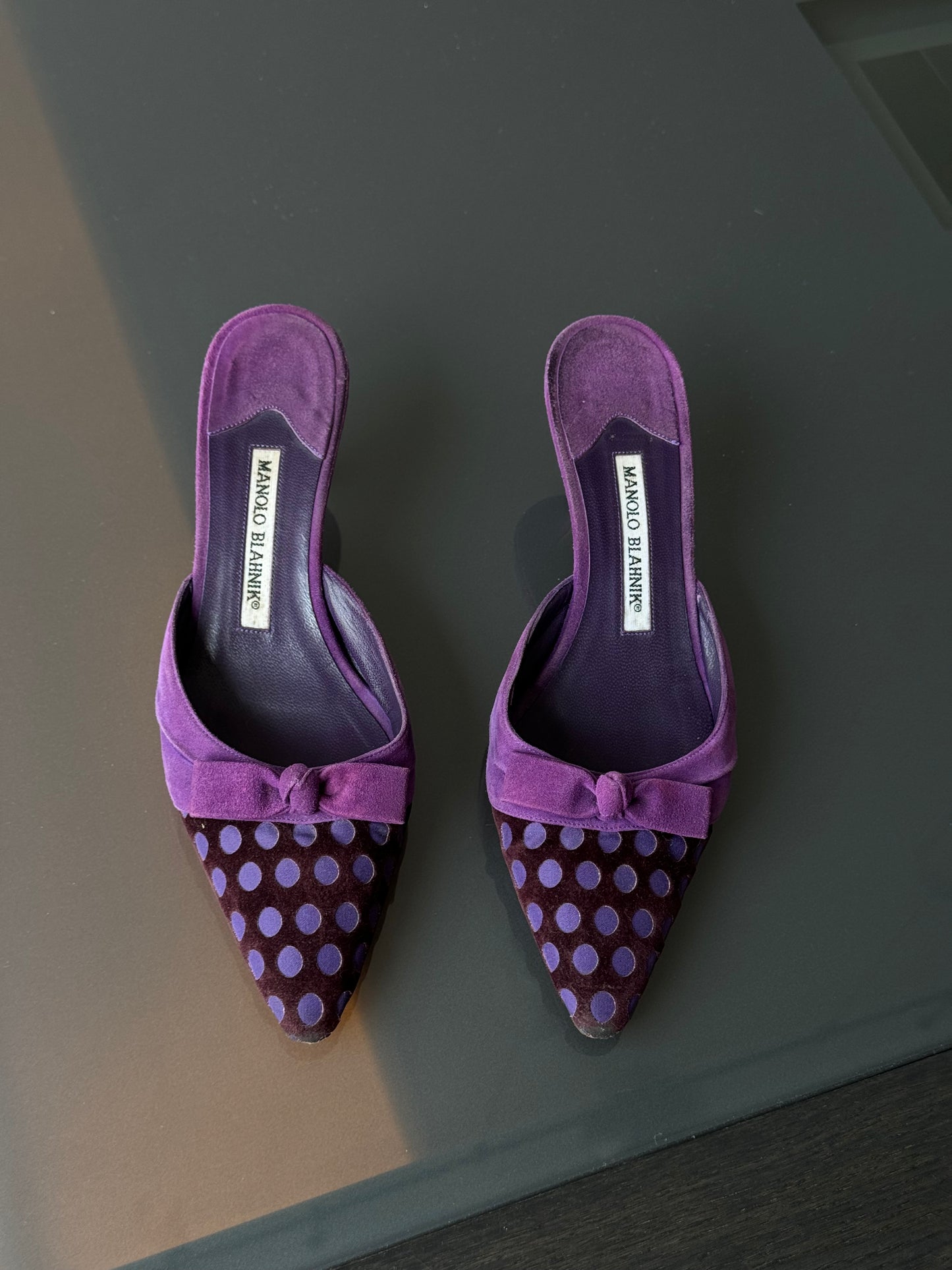 Manolo Blahnik Polka Dot Bow Mules 36.5
