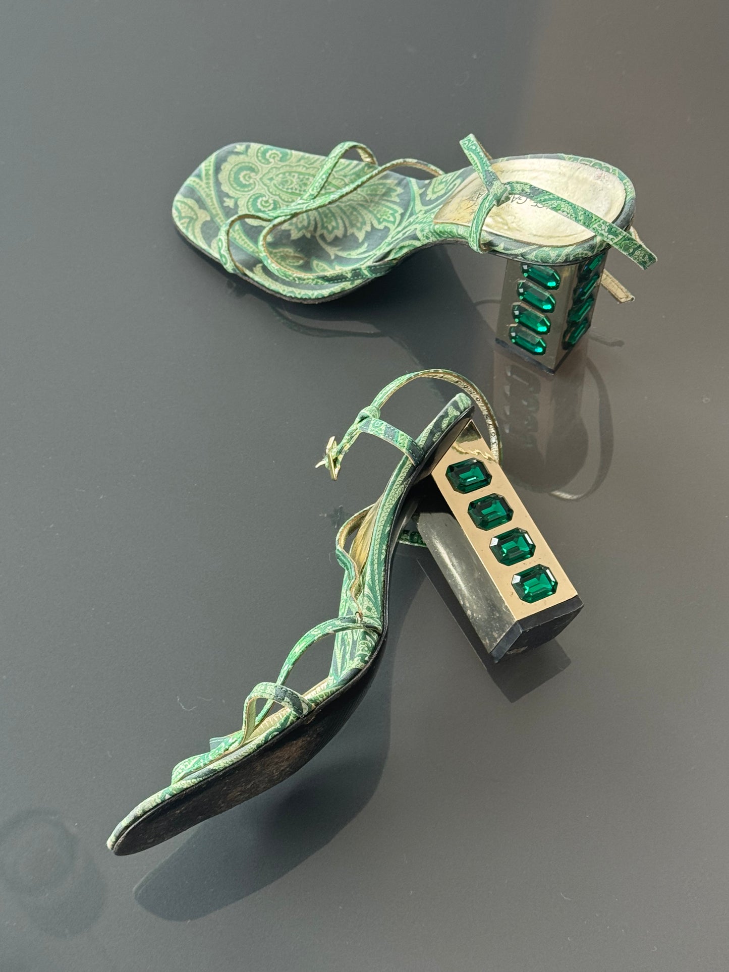 Dolce & Gabbana S/S 2000 Emerald Gem Block Heels 37.5