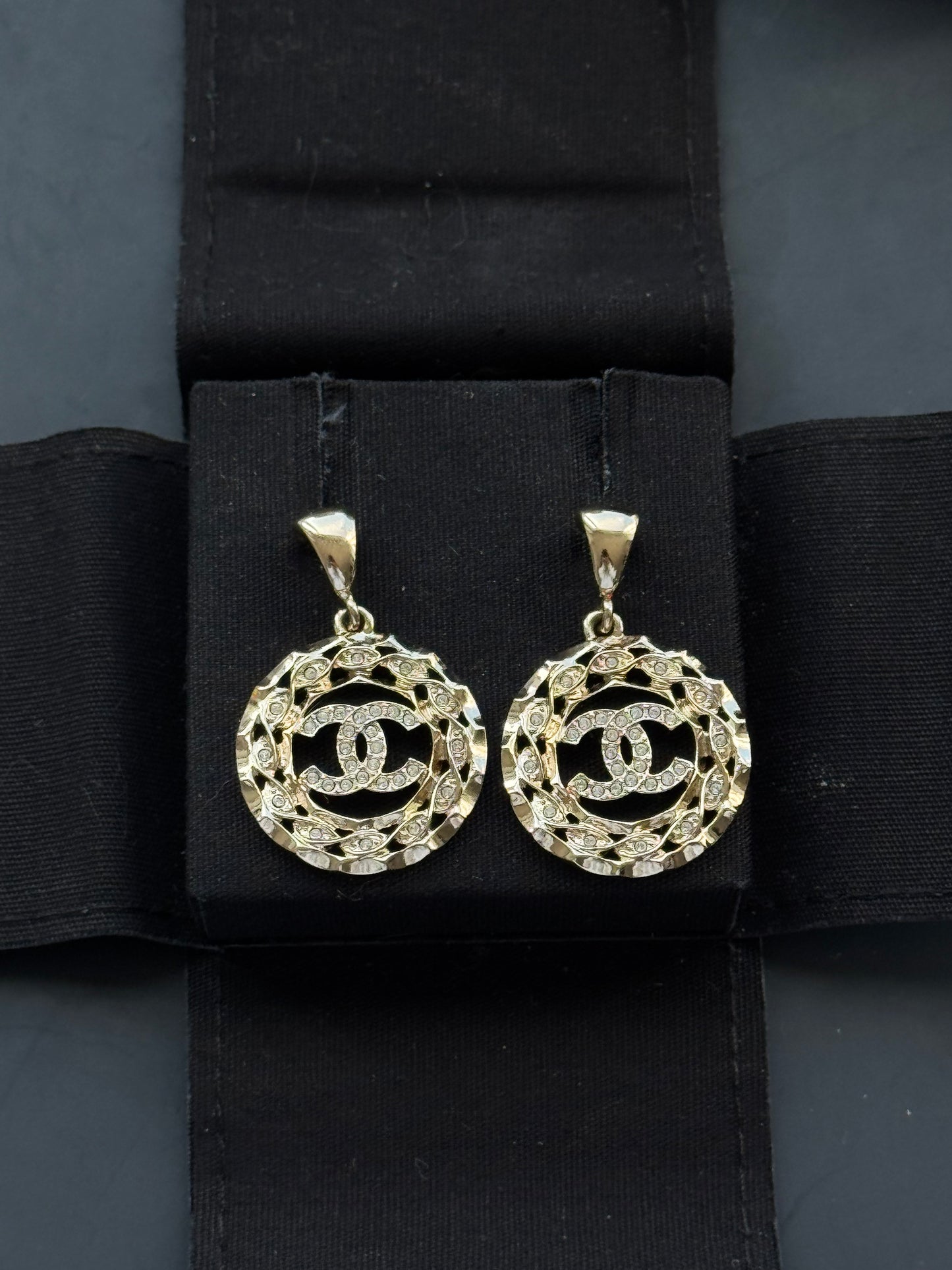 Vintage Chanel Earrings Gold Plated CC with Crystals
