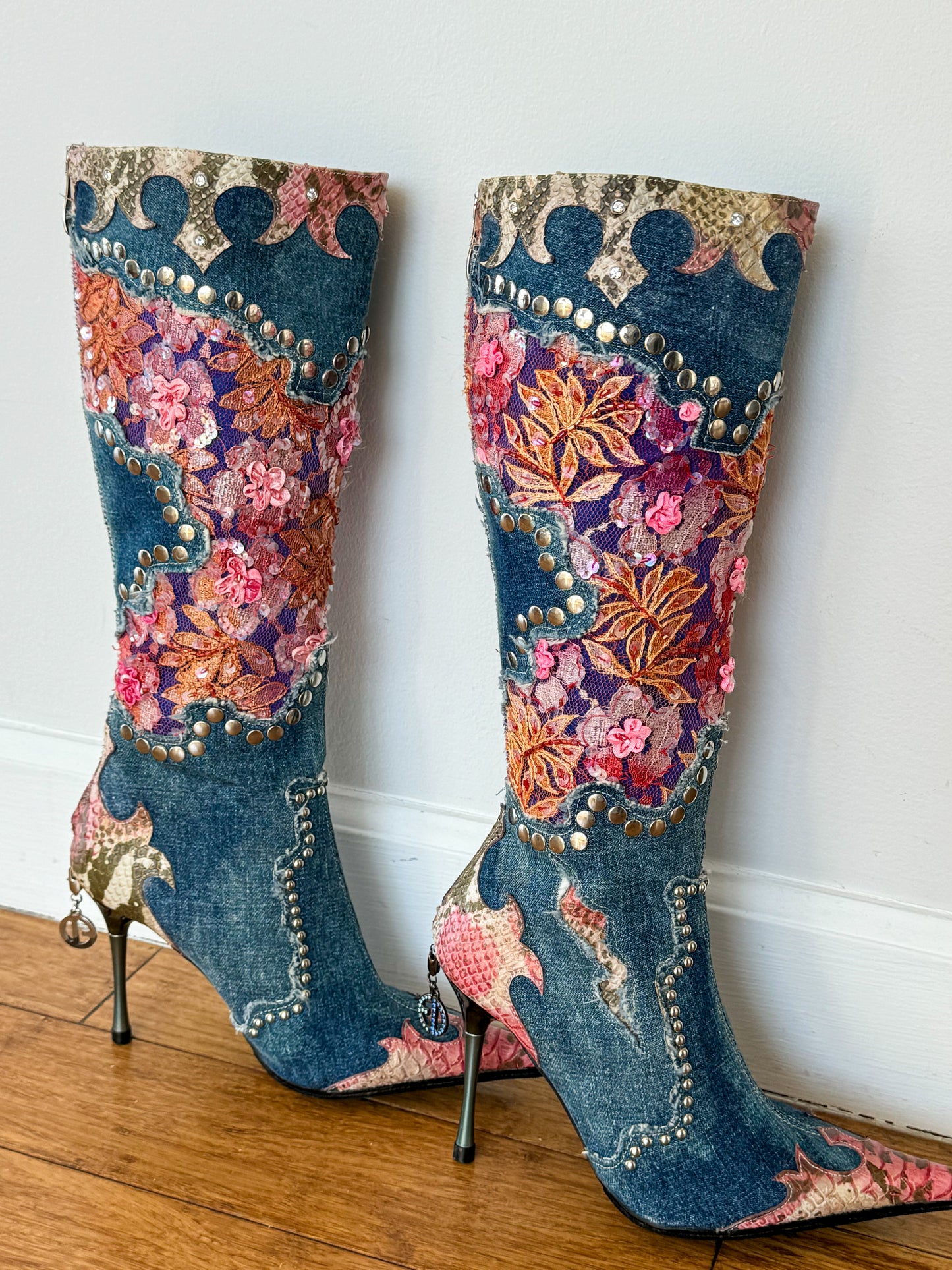 El Dante’s Denim Embellished Boots 36