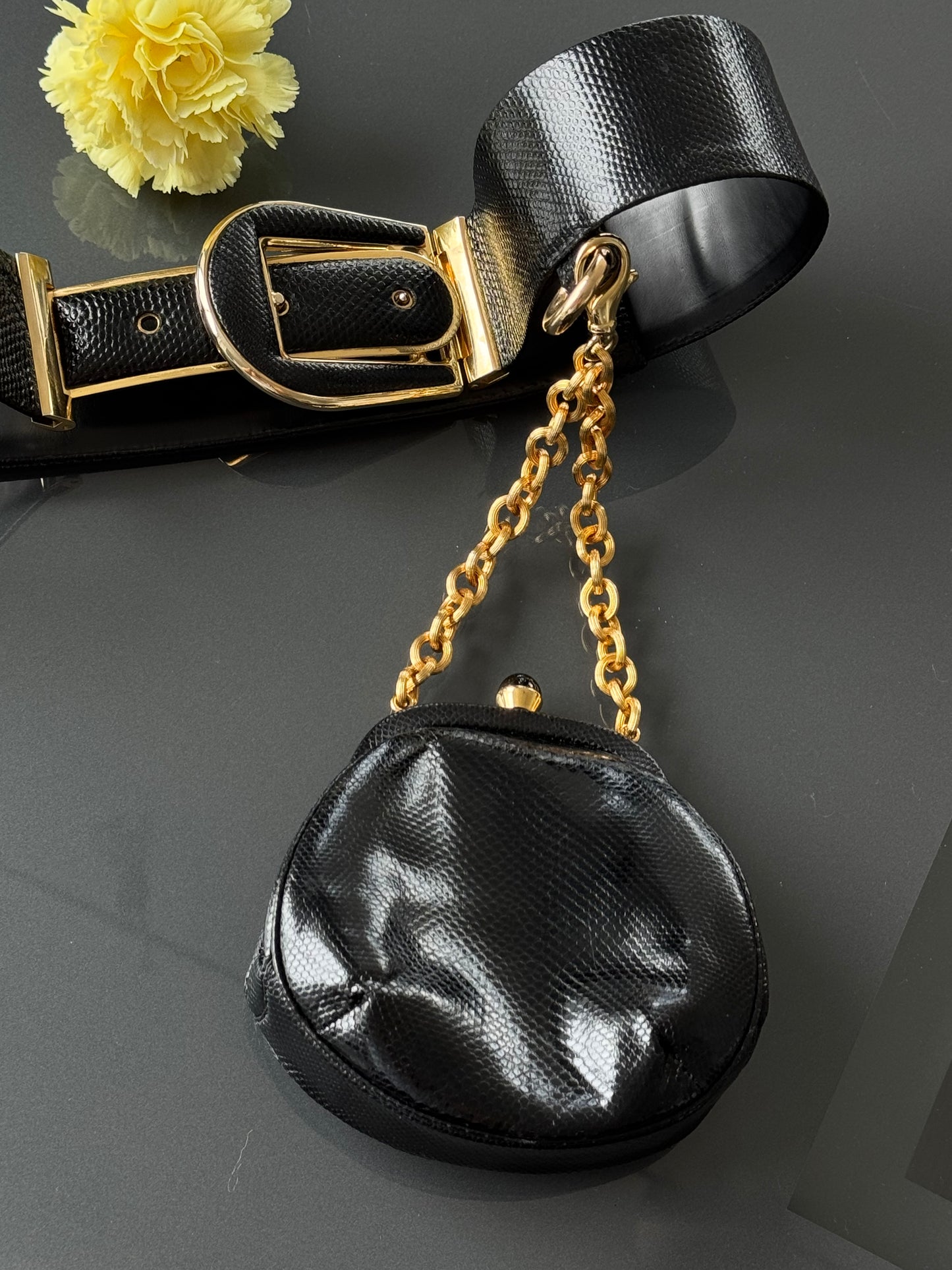 1980s Judith Leiber Lizard Belt with detachable Coin Purse