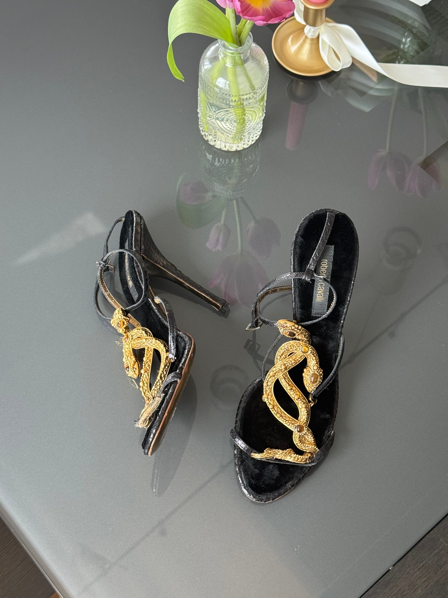 Vintage Roberto Cavalli Python Snake Heels 38