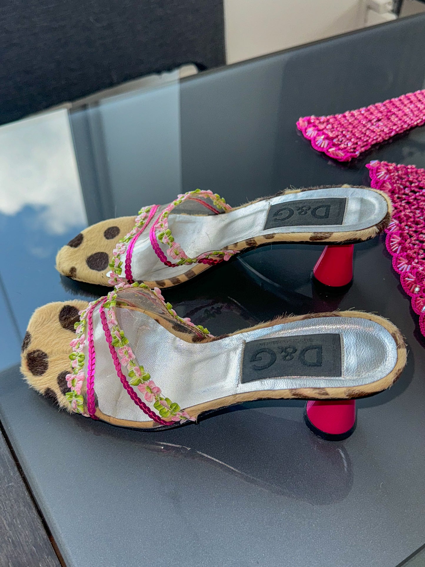 D&G Cheetah Print Floral Kitten Heels 37