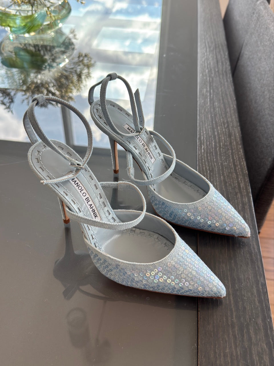 Manolo Blahnik x Rihanna “Sea Blue Sequin” Heels 35.5