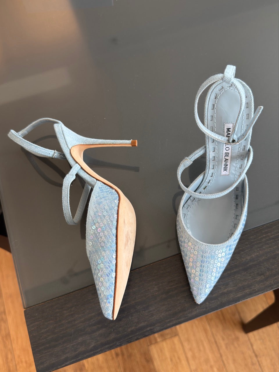 Manolo Blahnik x Rihanna “Sea Blue Sequin” Heels 35.5