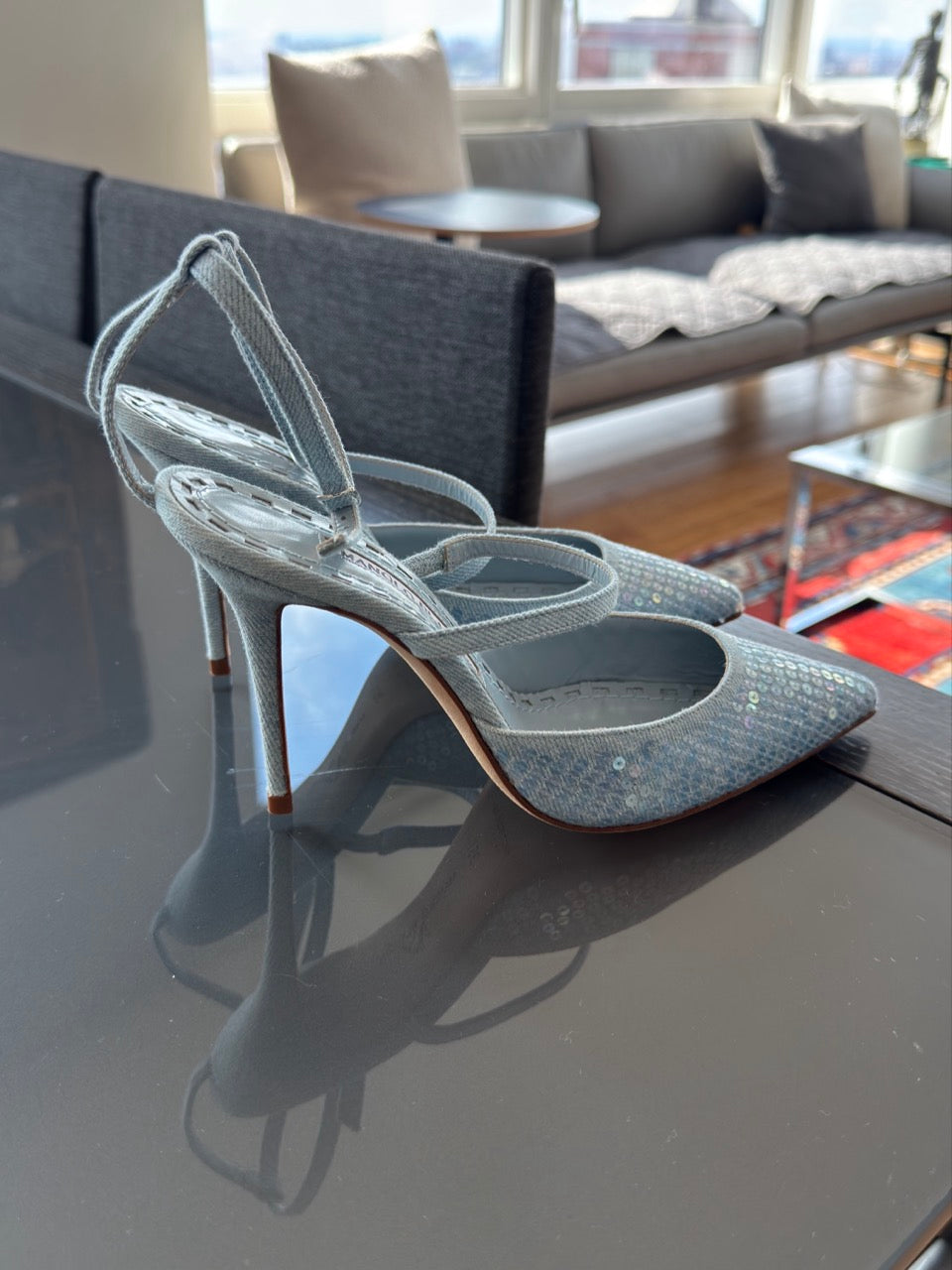 Manolo Blahnik x Rihanna “Sea Blue Sequin” Heels 35.5